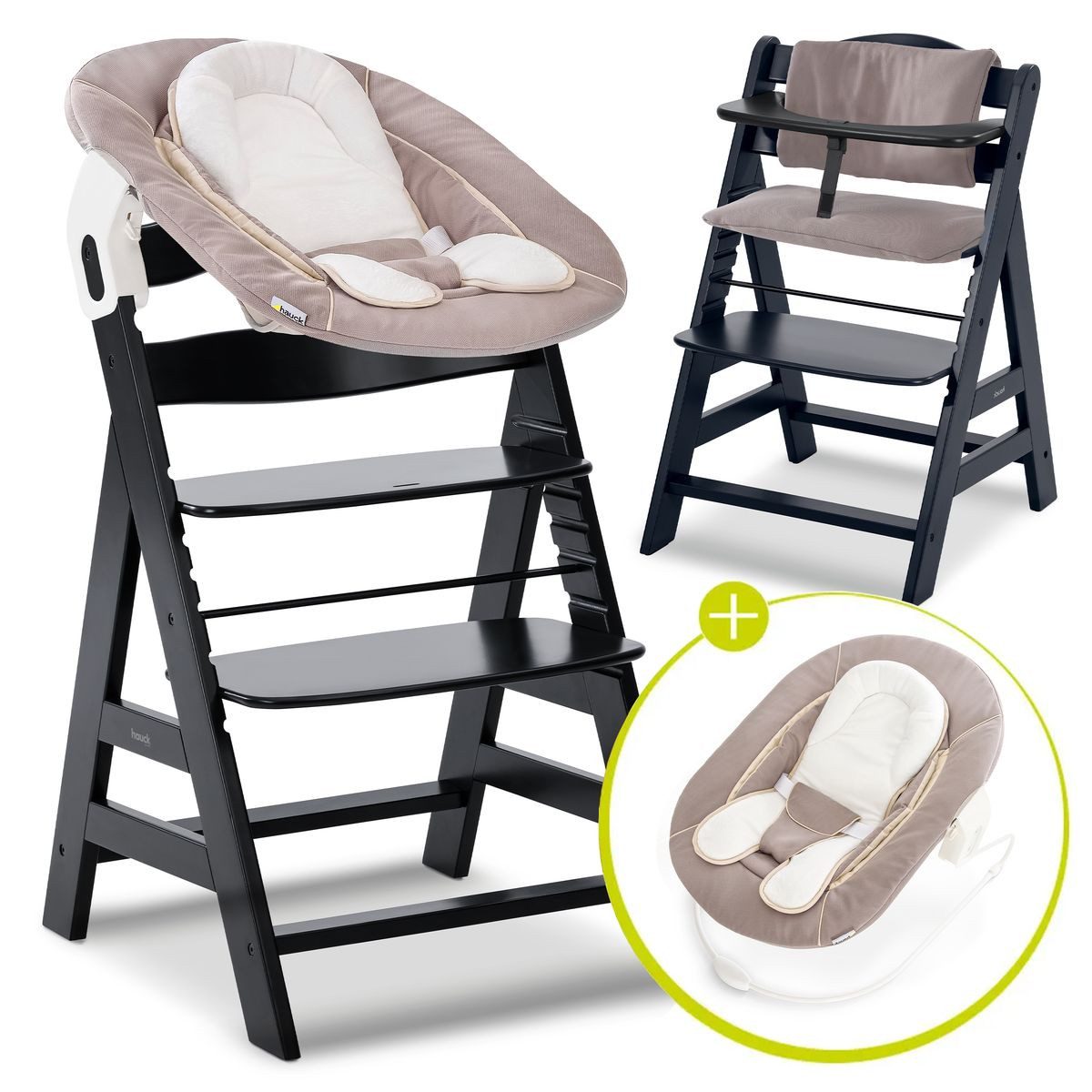 Hauck Hochstuhl Alpha Plus Black Newborn Set - Stretch Beige (Set), Holz Ba günstig online kaufen