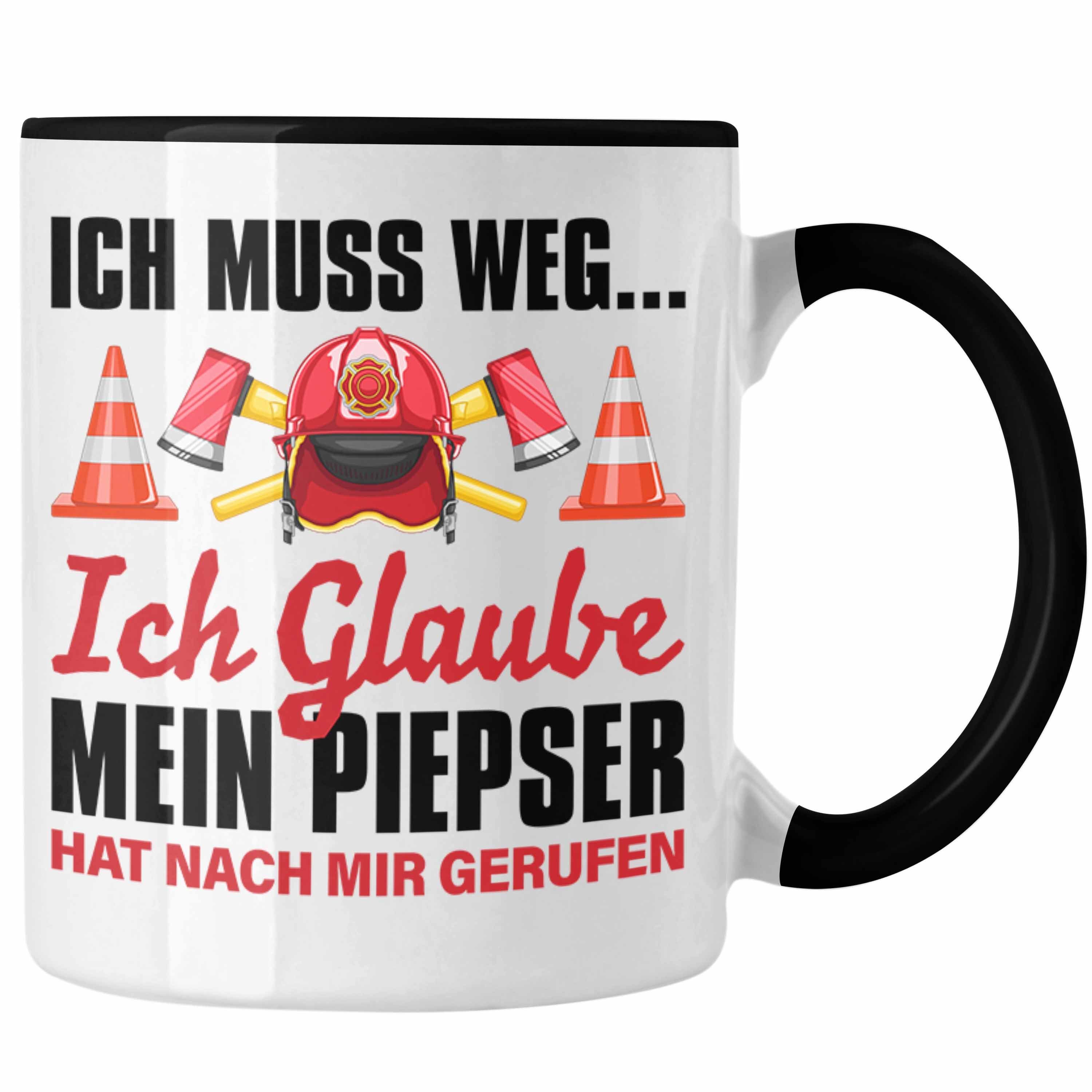 Trendation Tasse Trendation - Feuerwehr Tasse Geschenk für Feuerwehrmann Geburtstag Männer Spruch Schwarz