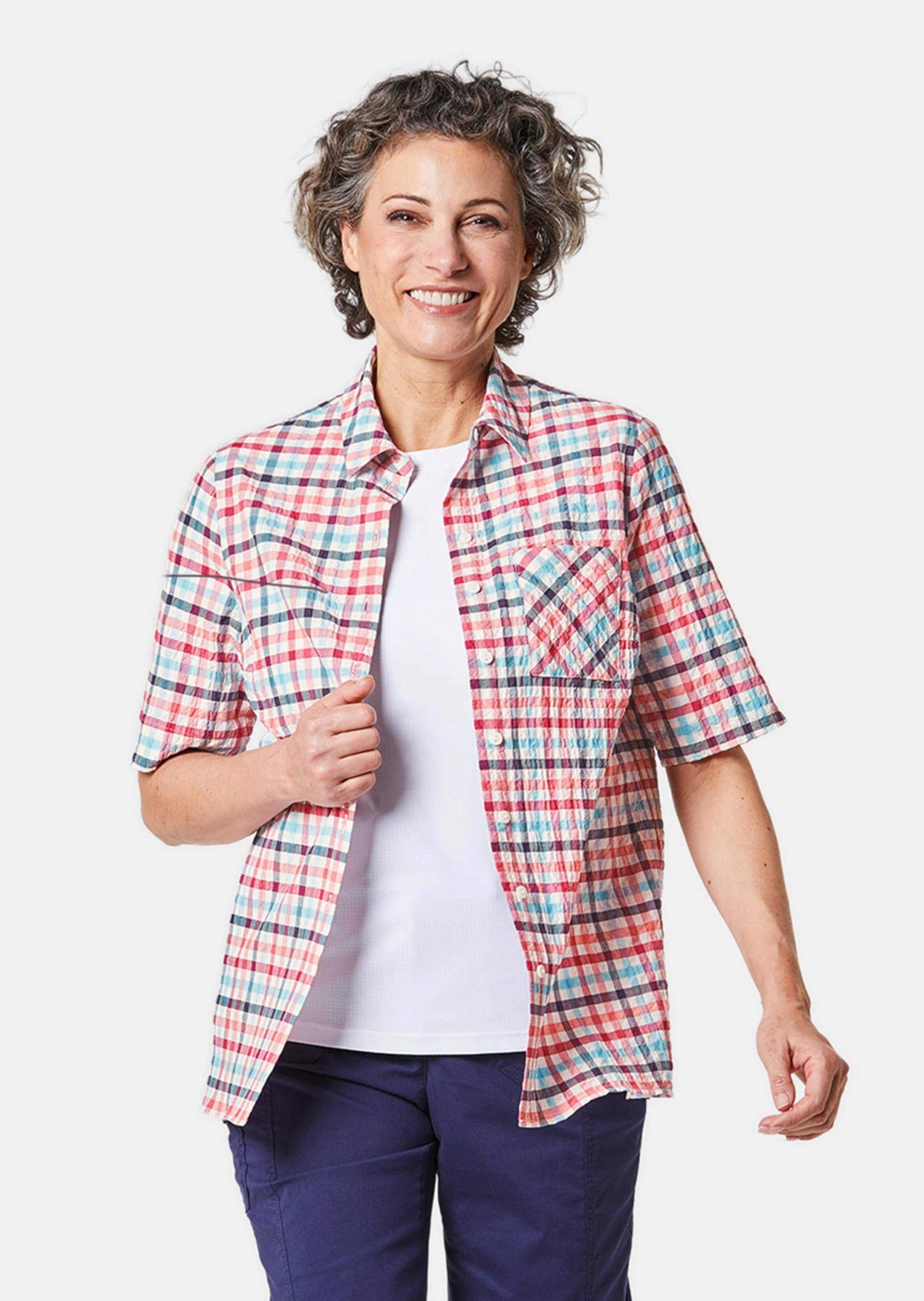 Kurzarmbluse Wander-Bluse in Seersucker Qualität