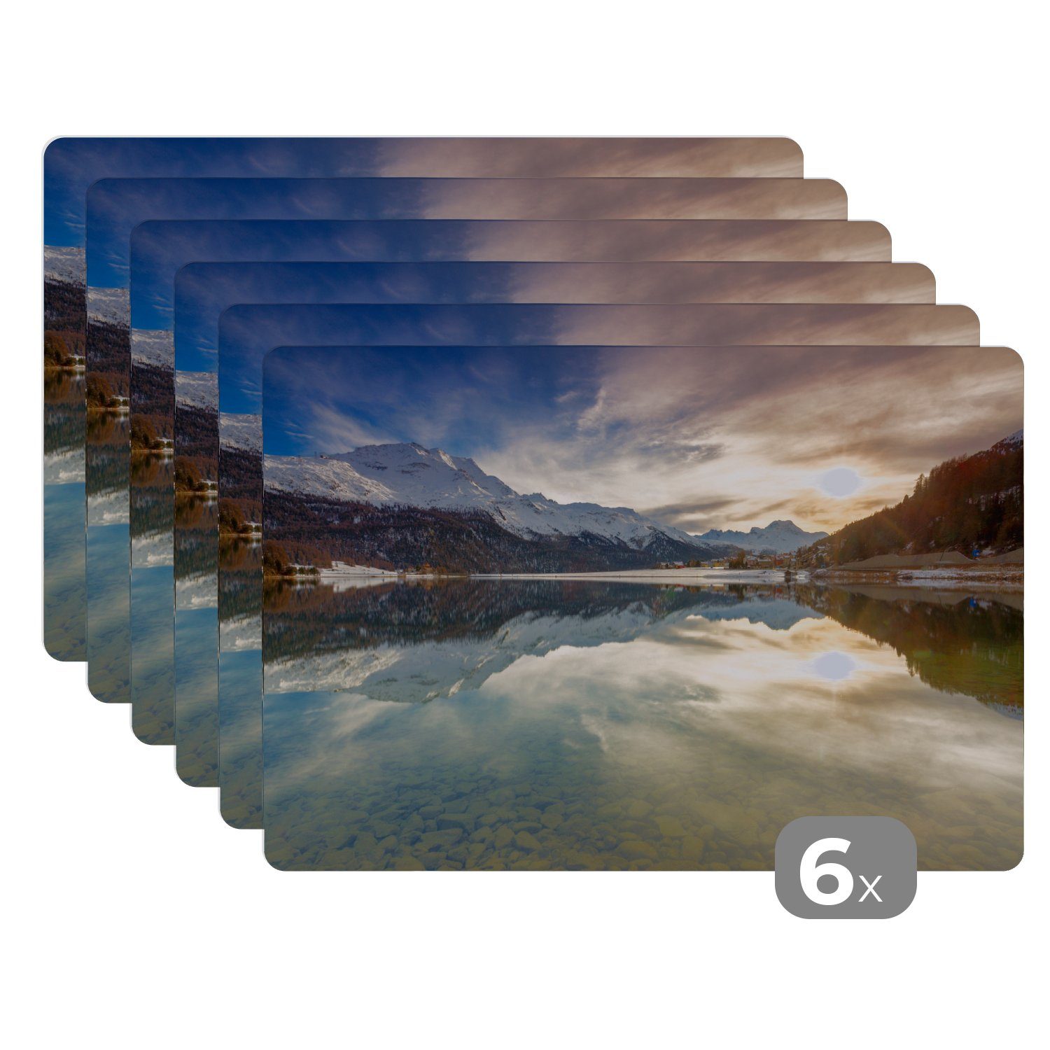 Platzset, Bergsee im Winter Schweiz, MuchoWow, (6-St), Platzset, Platzdecken, Platzmatte, Tischmatten, Schmutzabweisend