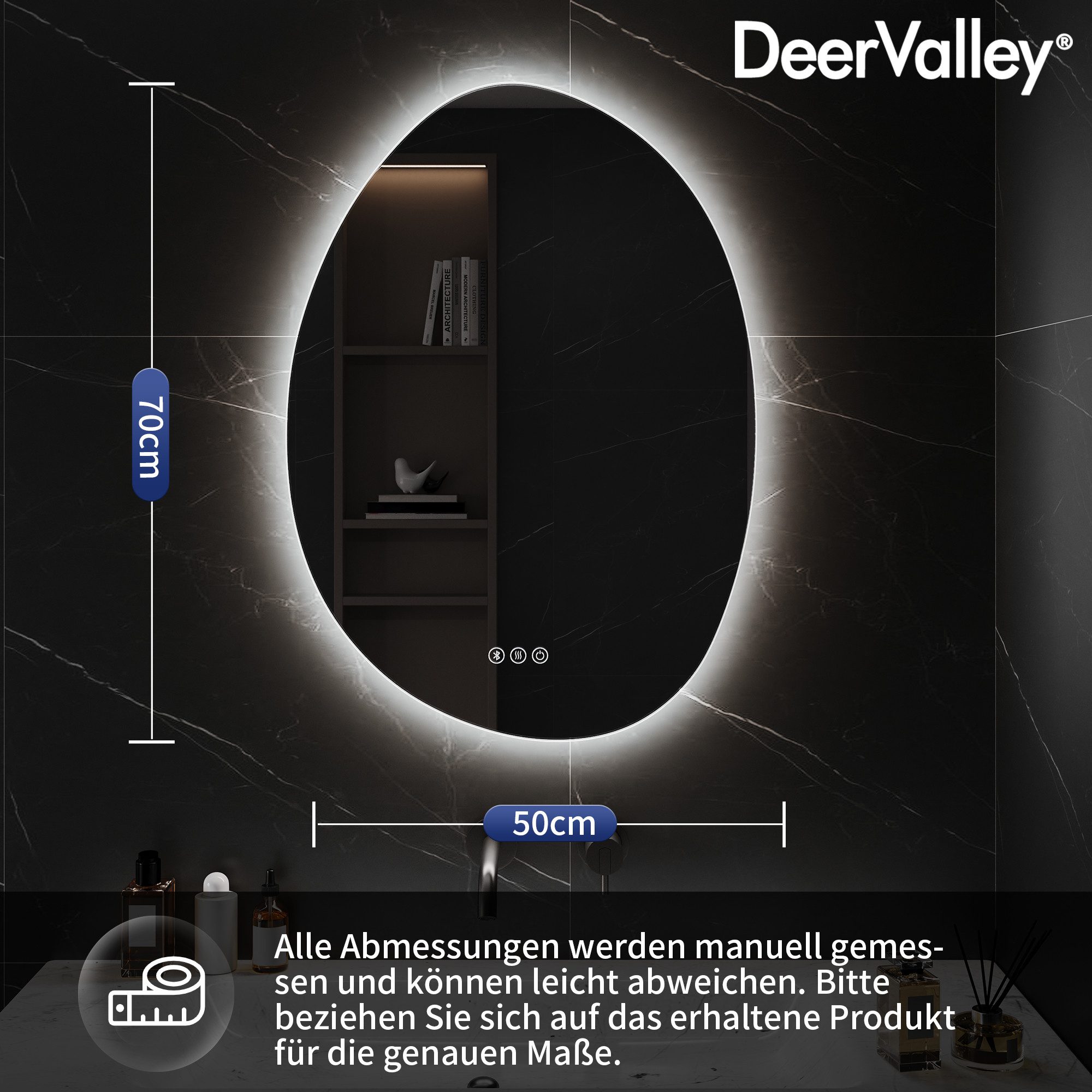DeerValley Spiegelschrank DeerValley Badezimmer Wandspiegel, Antibeschlag Bluetooth Lautsprecher automatische Abschaltung energiesparend