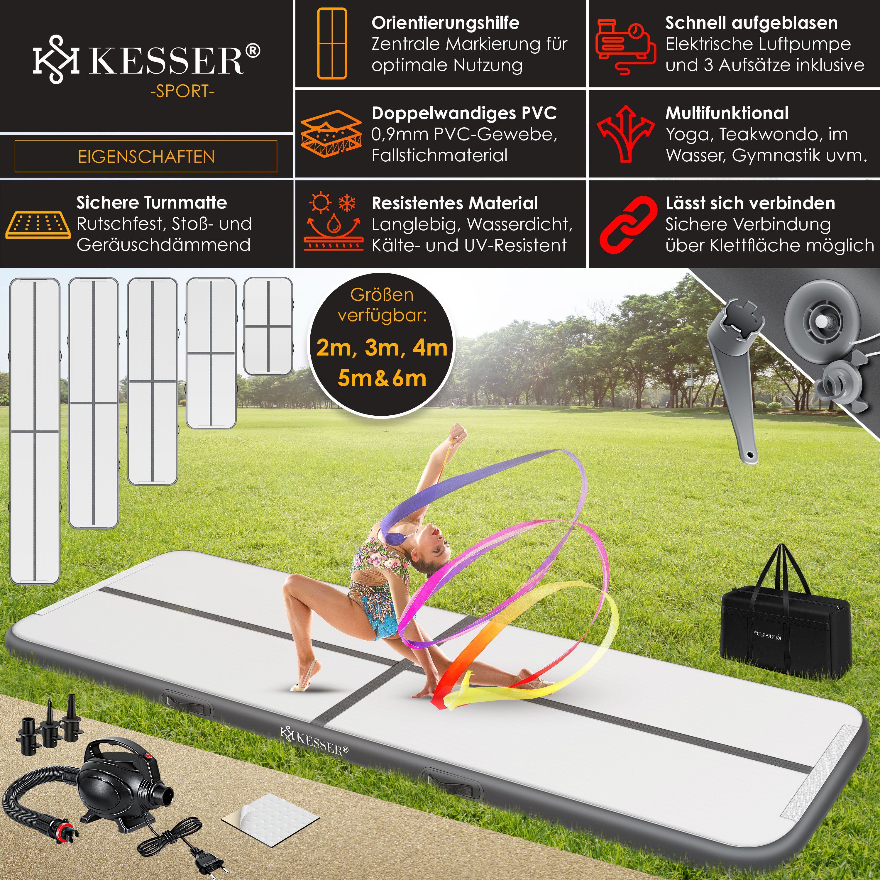 KESSER Turnmatte, Turnmatte Aufblasbar Airtrack Fitness-Matte Gymnastikmatte