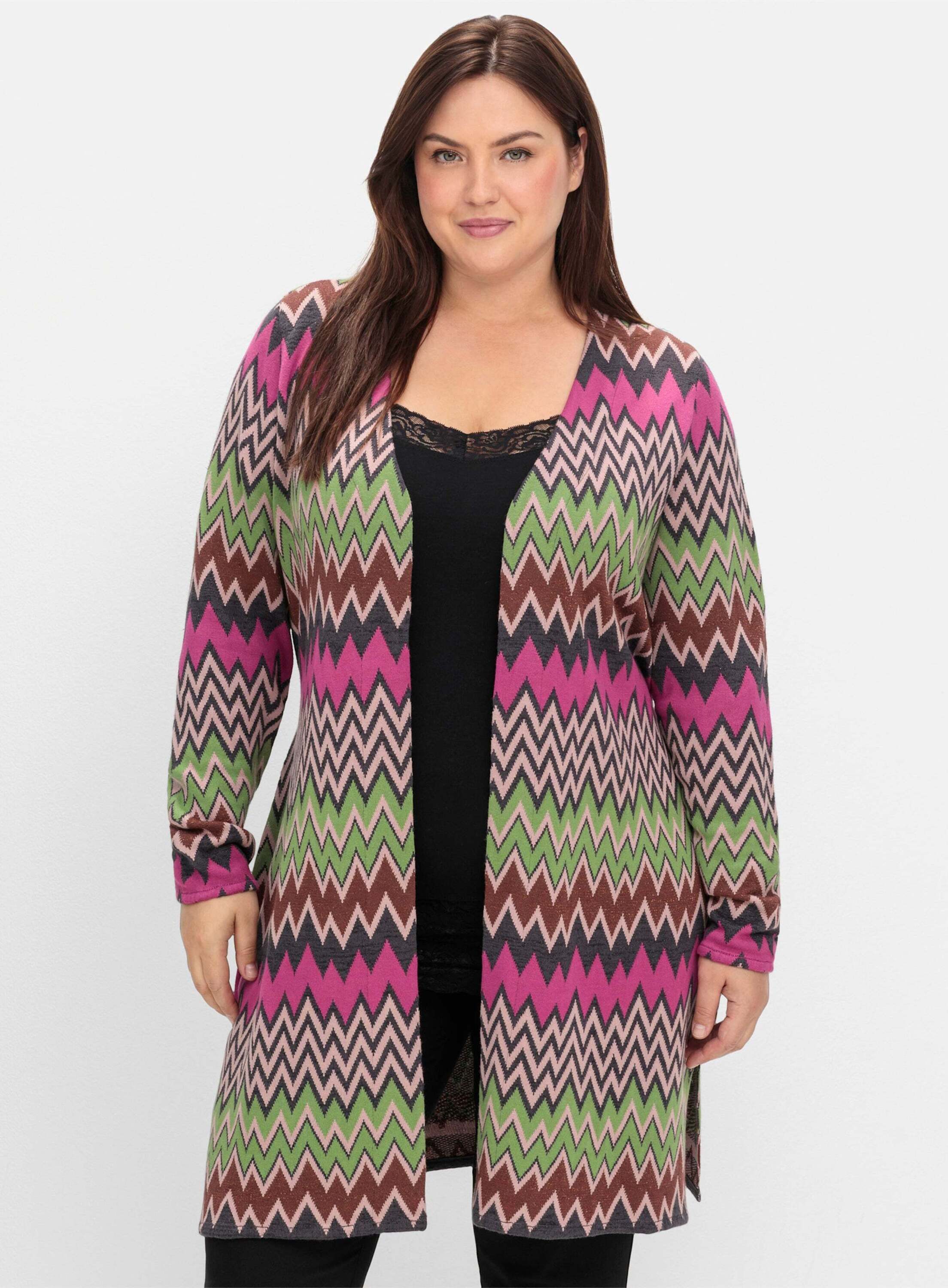 sheego by Joe Browns Strickjacke Longstrickjacke Langarm im Zickzack-Jacqua günstig online kaufen