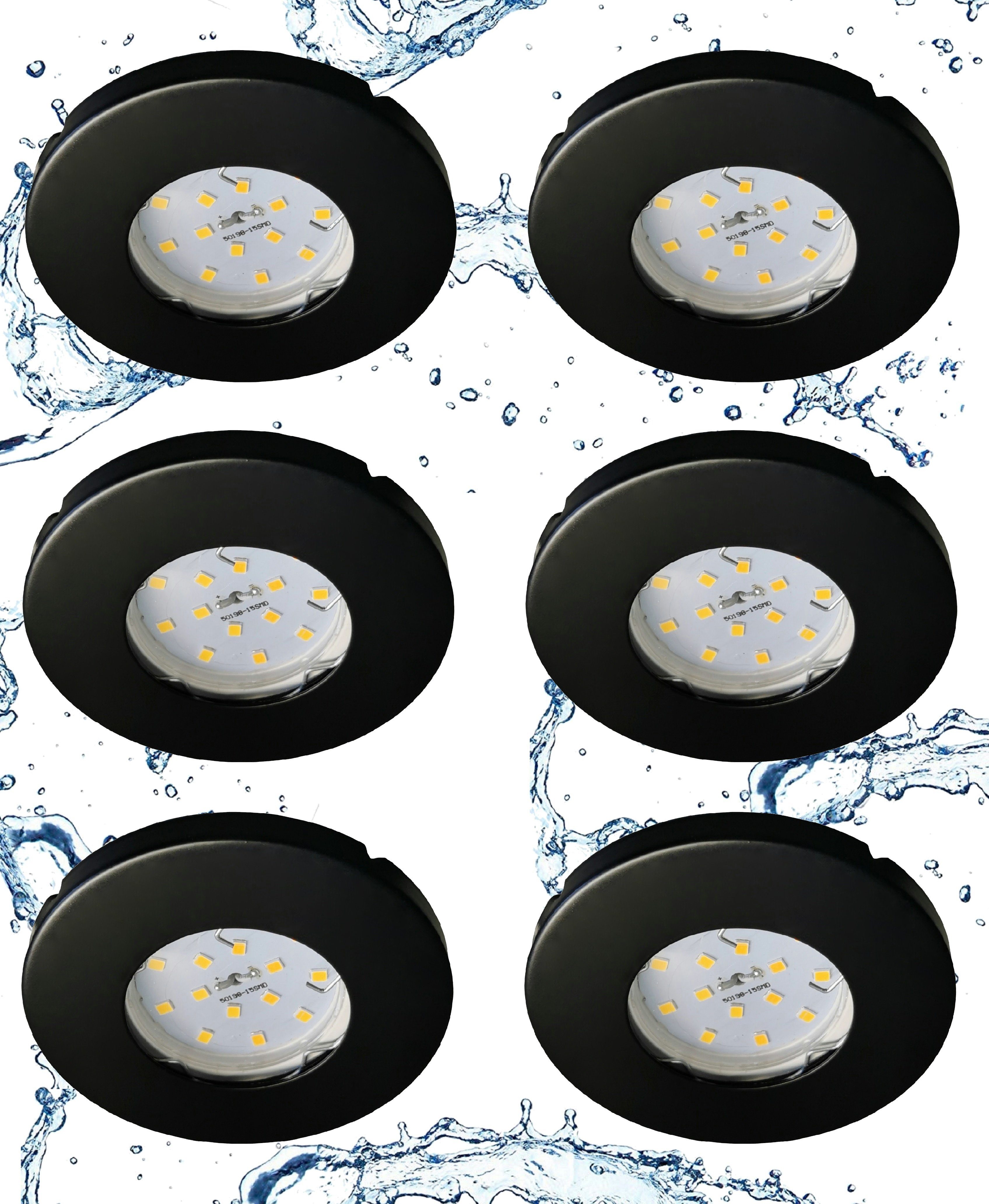 matt Modul inkl. Weiß 6x Einbauspots, Watt warmweiß Badleuchte Dusche, 5 6729IP-066MO TRANGO LED Set 6er LED IP44 Deckenlampe, Bad, Deckenstrahler, in LED Flach 3000K Einbaustrahler, Einbaustrahler für Ultra