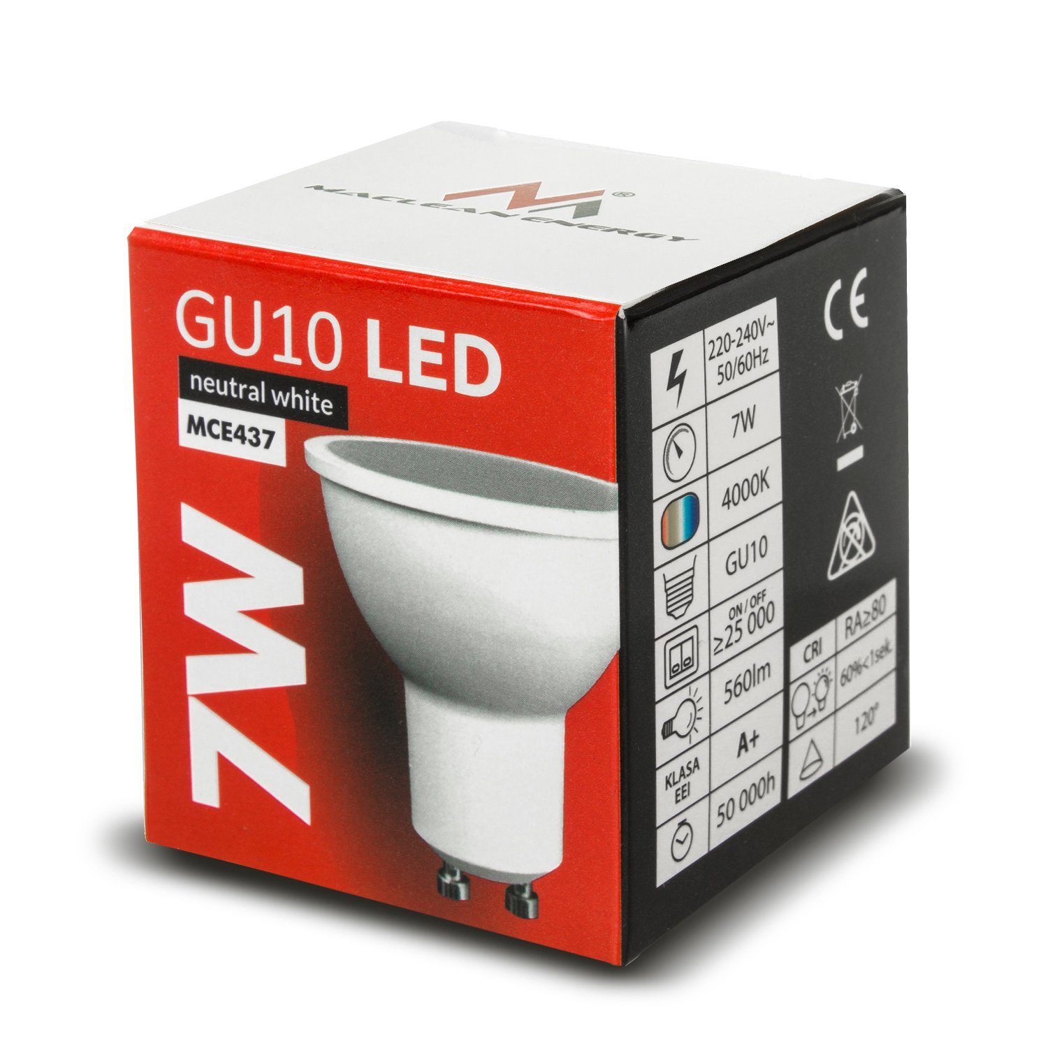 MCE437 GU10 Neutralweiß Maclean GU10, - NW, LED-Leuchtmittel 4000K LED-Leuchtmittel 7W