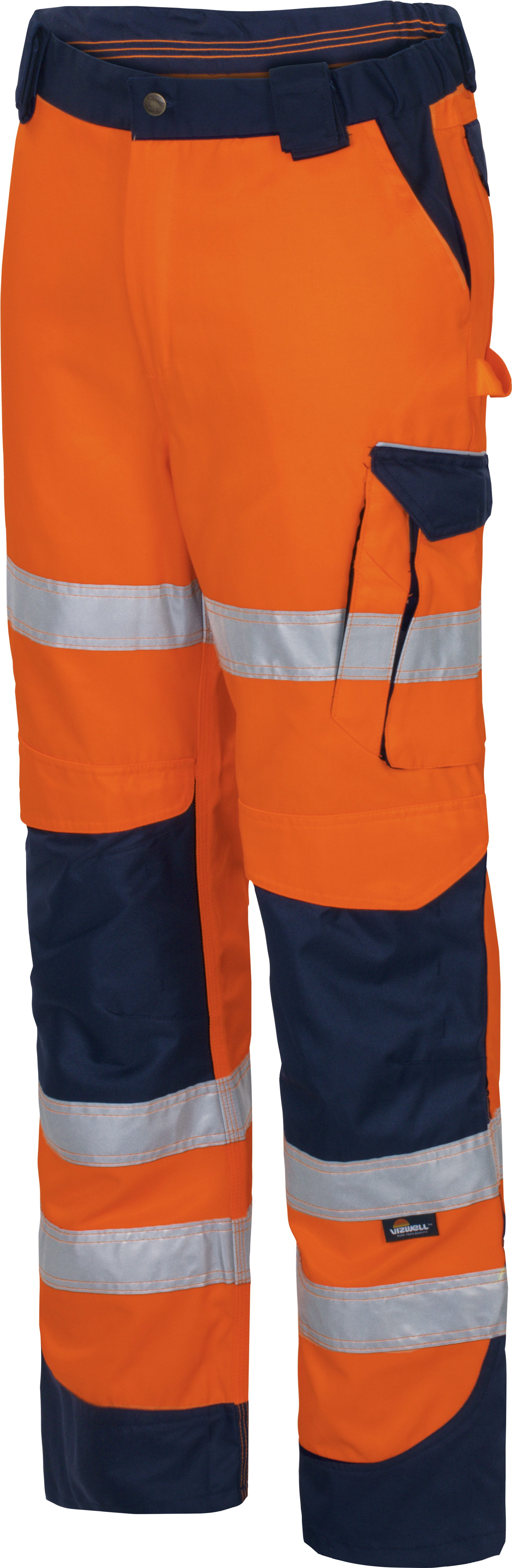 vizwell Arbeitshose reflektierende Herren Warnschutz Arbeitsbundhose DIN zertifiziert, strapazierfähig, Knietasche aus Oxford-Material