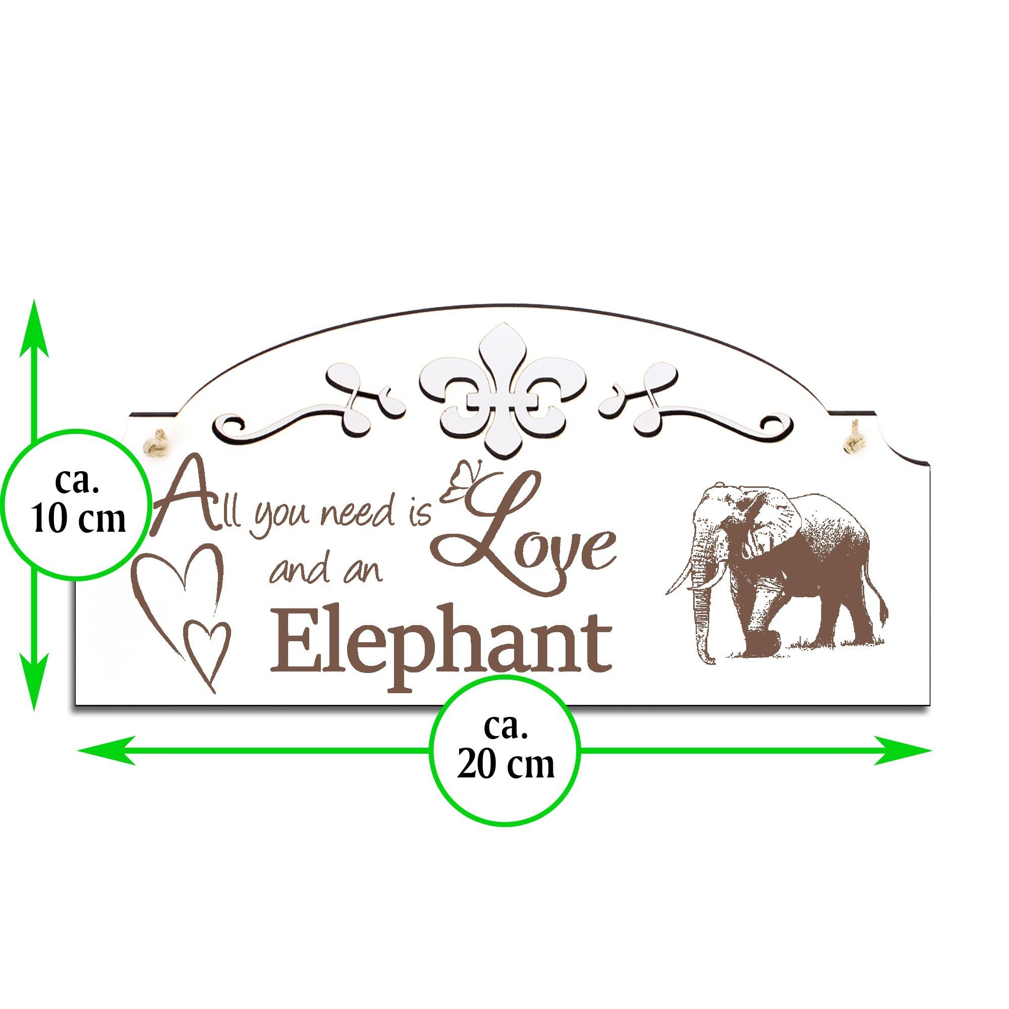 20x10cm Dekolando Deko Hängedekoration All Elefant you Love need is