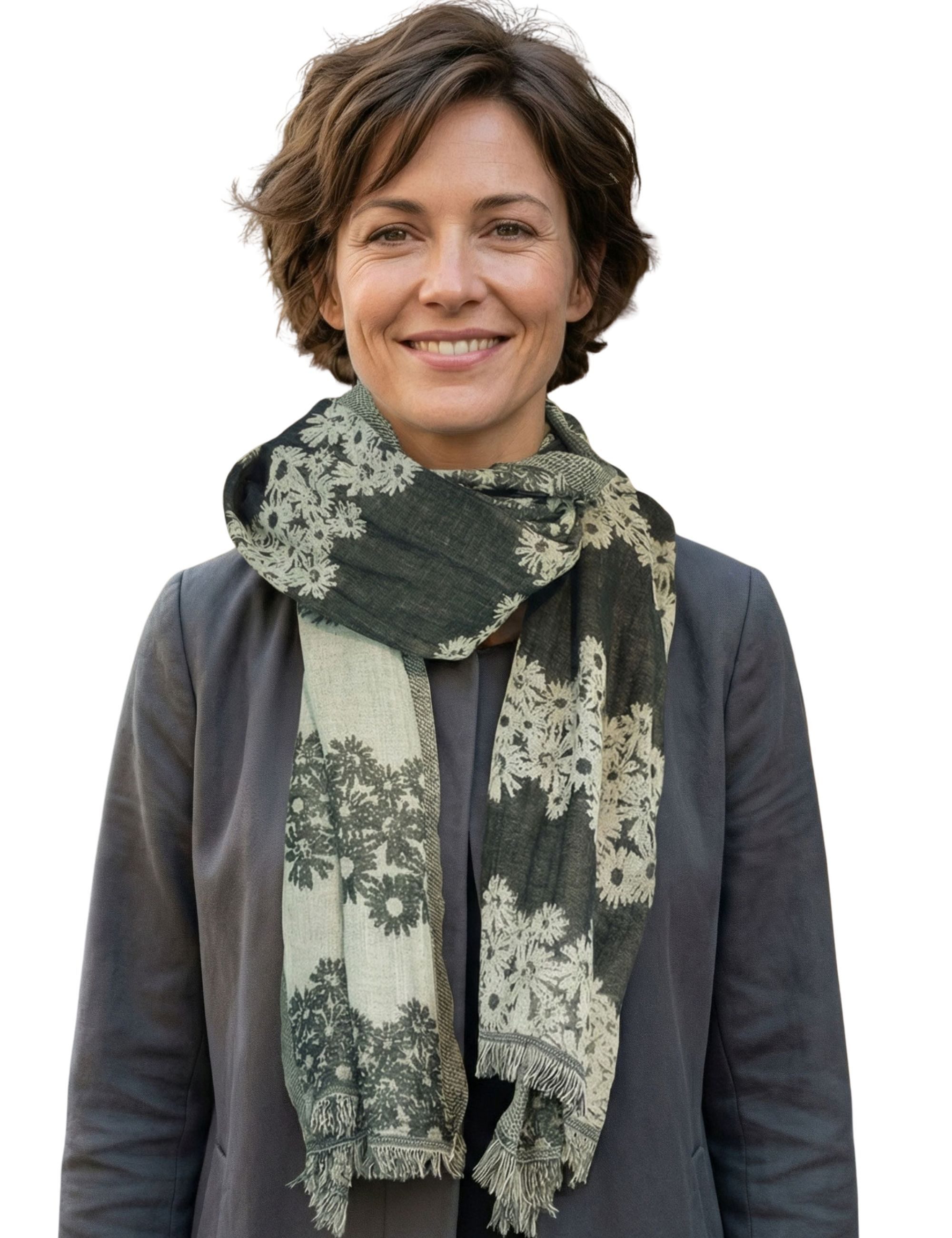 Modeschal Winterschal aus 60% Baumwolle/40% Viskose mit Blumen Design