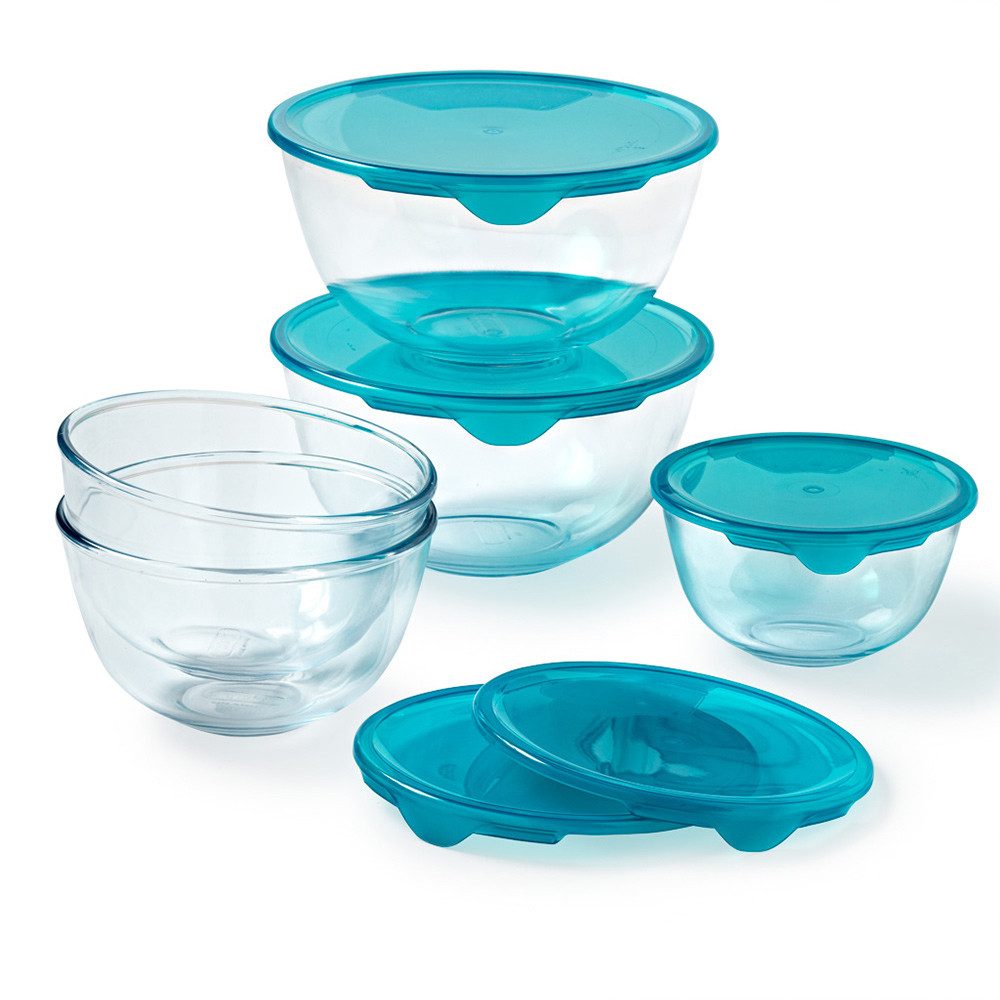 PYREX Frischhaltedose Pyrex Cook & Enjoy Schüssel-Set Large 5-tlg, (Set, 5er-Set, ineinander stapelbar), Made in France, luftdicht, BPA-frei