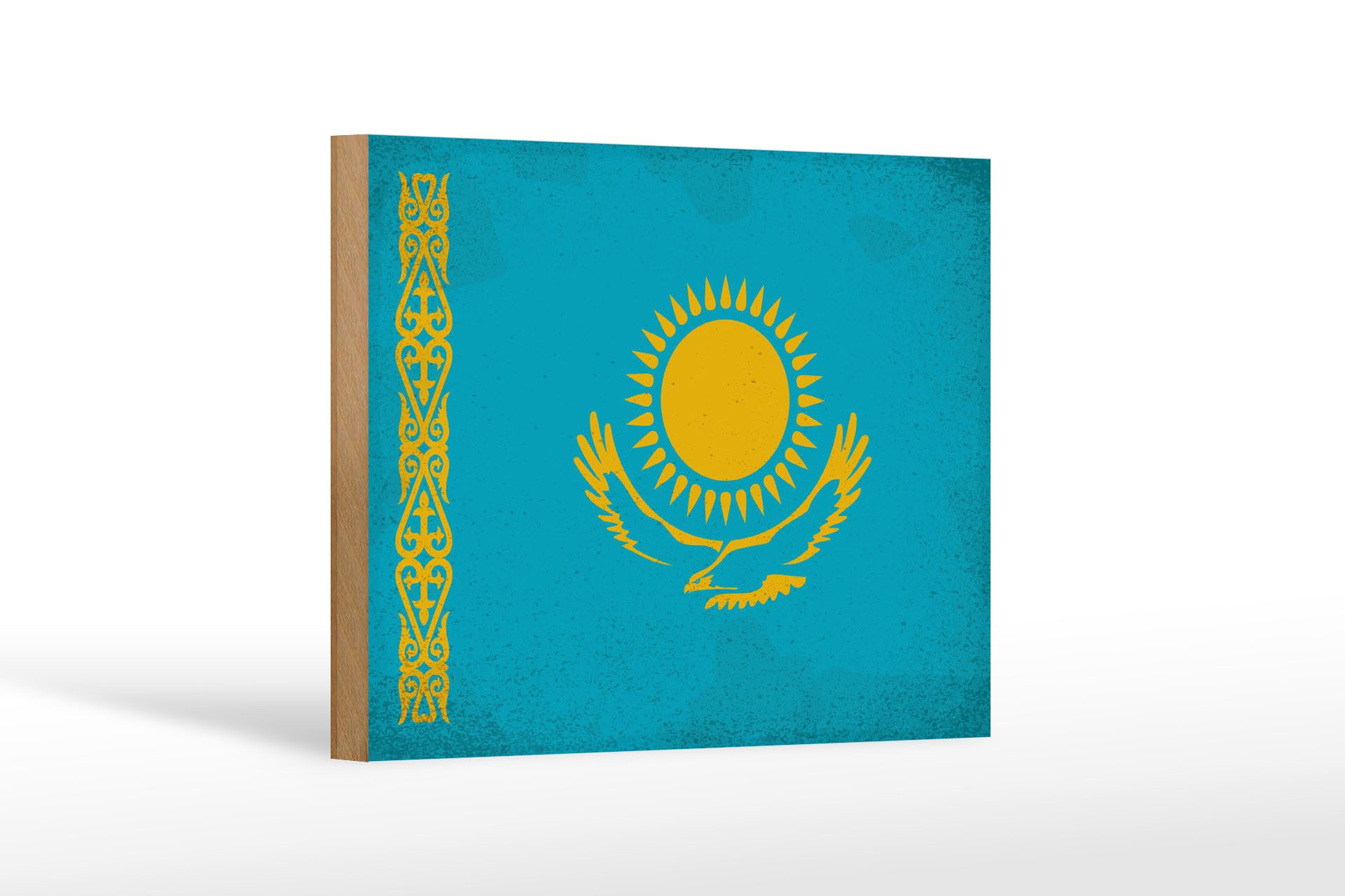 Femer GmbH Holzbild Flagge Kasachstan 18x12 cm Kazakhstan Vintage, Flaggen (1 St), Glatte Holzfaserplatte (MDF), vorn beschichtet