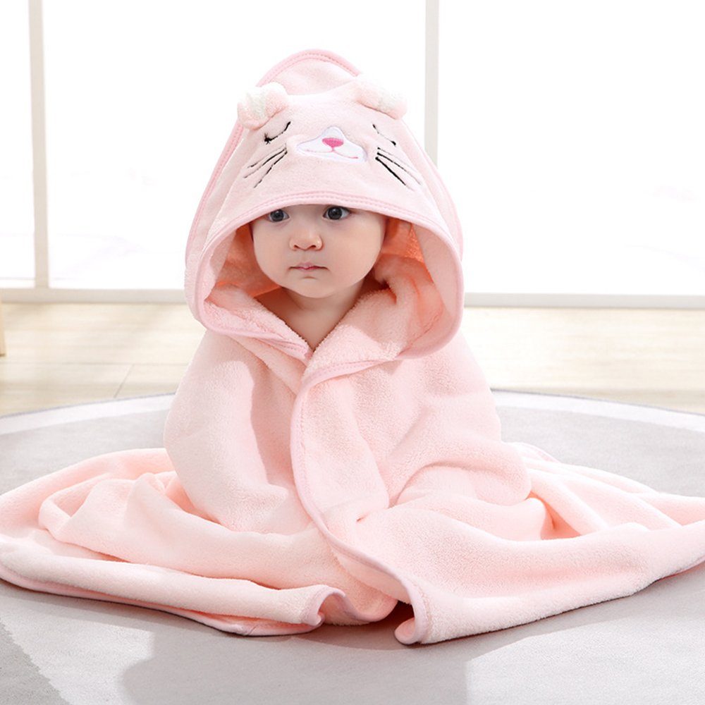 NUODWELL Kapuzenhandtuch Baby Kapuzenhandtuch mit Waschlappen,mit süßen Ohren,für Neugeborene Rosa