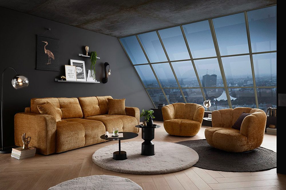 riess-ambiente Drehsessel DIAMOND 110cm senfgelb - Chenillestoff, 360° Drehung, Nosagfederung (Einzelartikel, 1-St), Gepolsteter Loungesessel - ideal f. Wohnzimmer od. Lese- & Fernsehecke