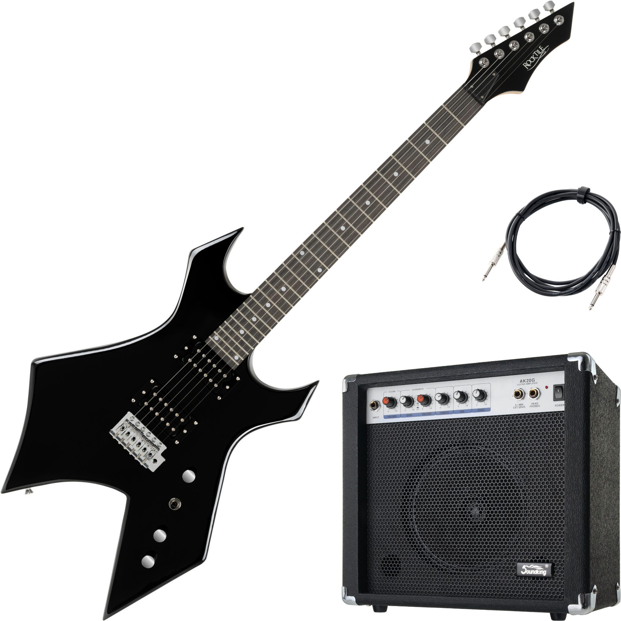 Rocktile E-Gitarre Warhead E-Gitarre AK20G Combo-Verstärker Set, Heavy-Style, 2 Humbucker Tonabnehmer