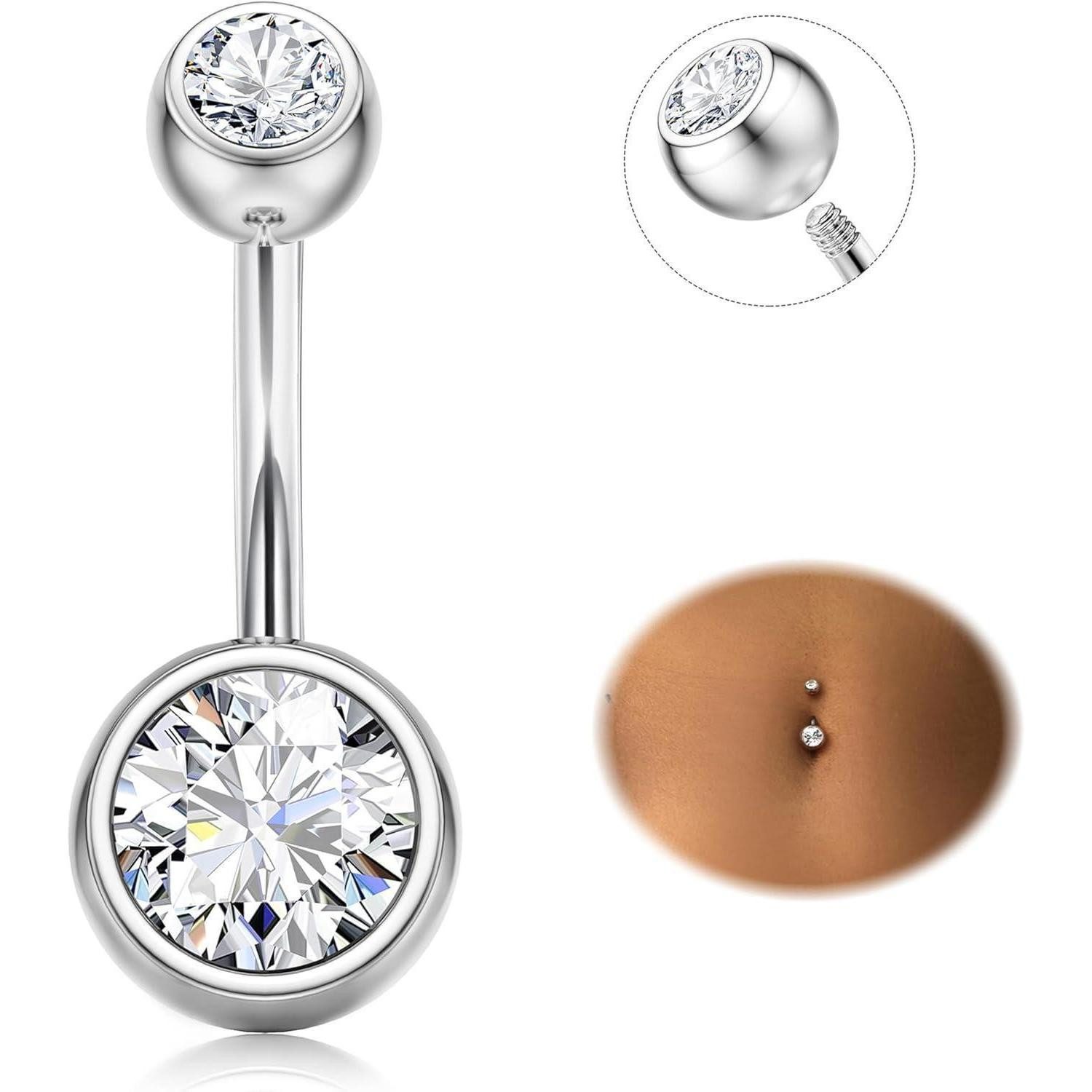 Bauchnabelpiercing Bauchnabelpiercing Titan CZ Silber 14G Barbell 8/10/12/14/16mm