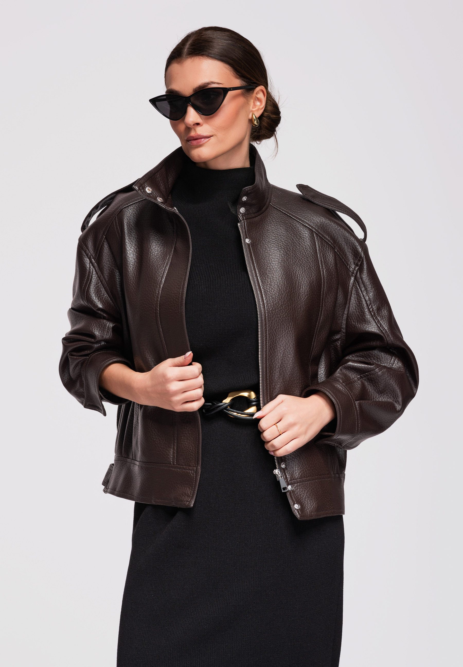 OMBRE Bikerjacke Oversize-Damenjacke im modernen, urbanen Look Überschnittene Schultern