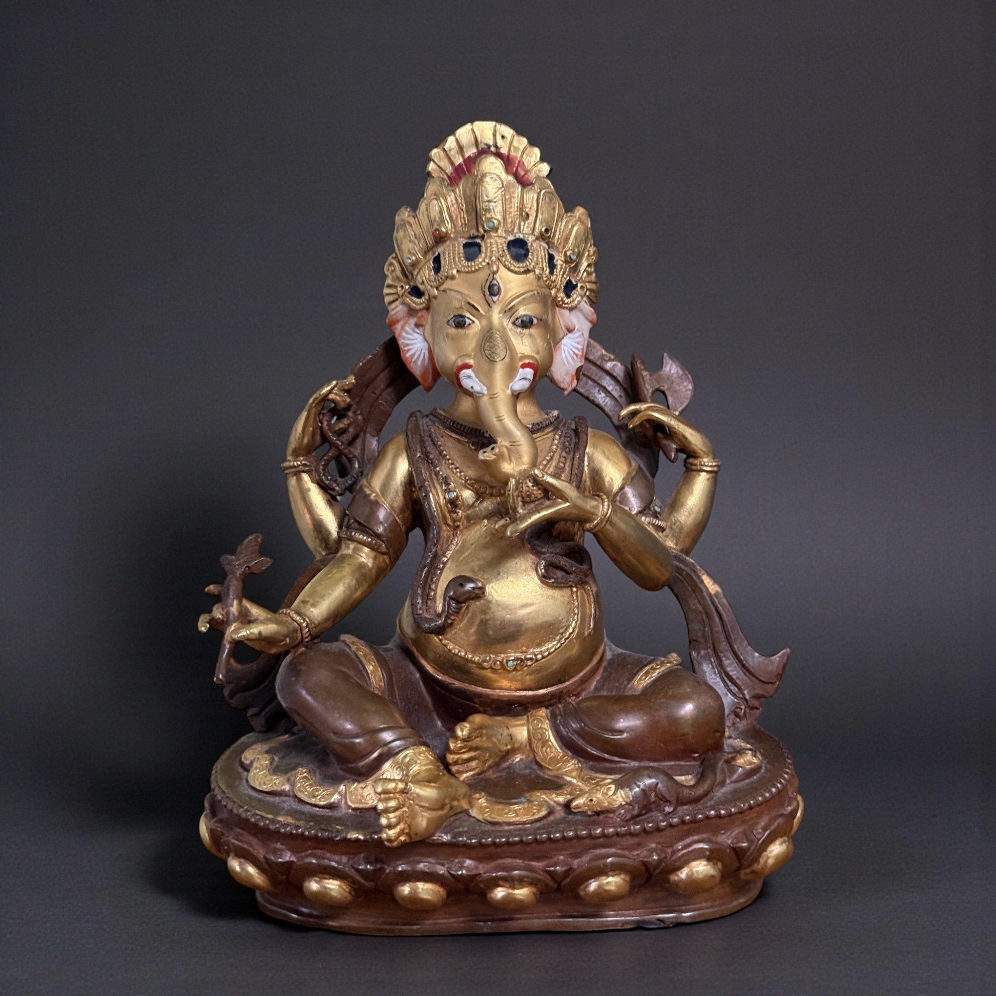 Asien LifeStyle Buddhafigur Ganesha Bronze Skulptur teilvergoldet – Nepal