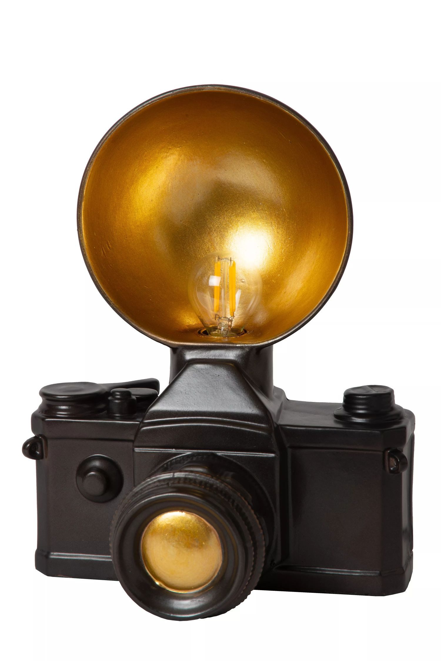Licht-Erlebnisse Nachttischlampe MALU, ohne Leuchtmittel, E14 30 cm hoch in Schwarz Gold Kugel Schirm Vintage Tischleuchte