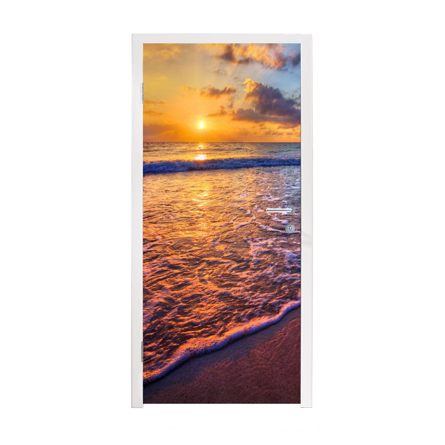 MuchoWow Türtapete Meer - Strand - Sonnenuntergang - Wolken - Horizont, Matt, bedruckt, (1 St), Fototapete für Tür, Türaufkleber, 75x205 cm