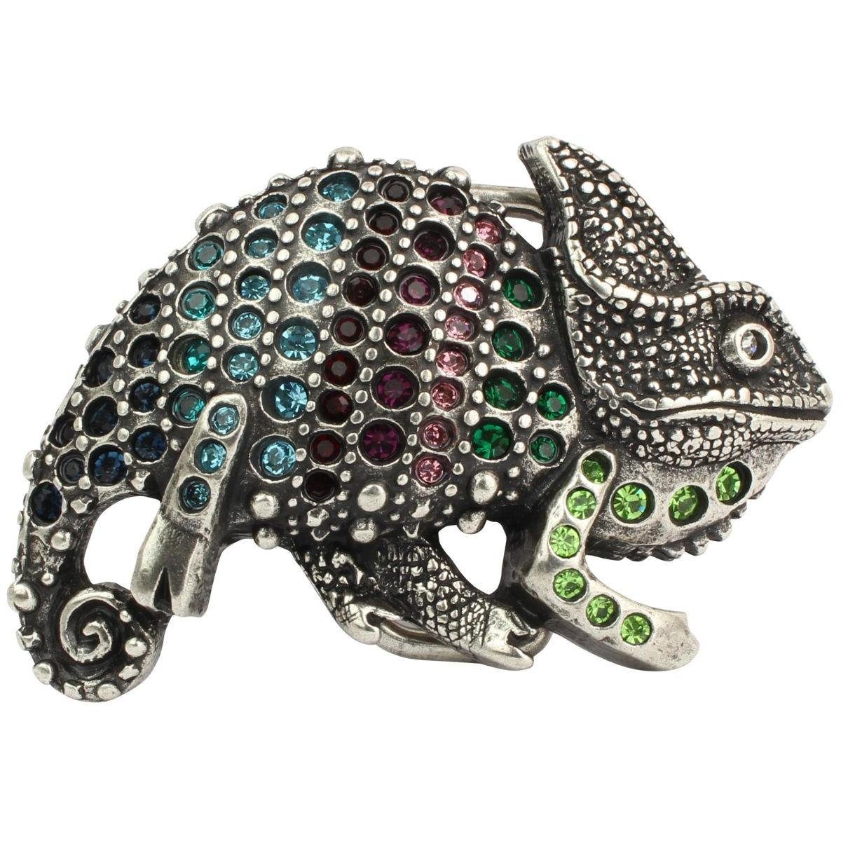 BELTINGER Gürtelschnalle Chameleon 4,0 cm - Buckle Gürtelschließe 40mm - Mit hochwertigem Stras Silber, mit Steinen | Gürtelschnallen