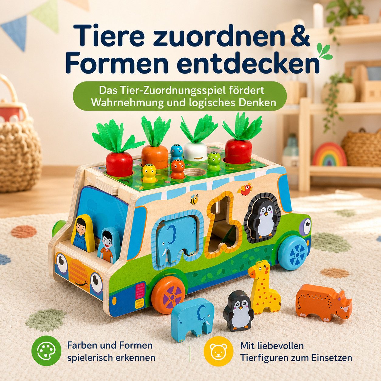Fyrove Lernspielzeug Montessori Holzspielzeug, Motorikspielzeug als Geschenk für Kinder (Spar-Set, 1-St., Feinmotorik, Hand-Auge-Koordination, Bauernhof, Eltern – Bild 4 von 5