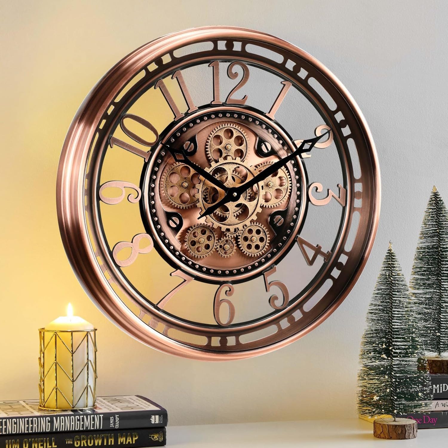 Samilito Uhr Wanduhr mit echtem Bewegungsgetriebe Zahnrädern (Leises Quarz-Schrittwerk, kein tickendes lautes Geräusch)