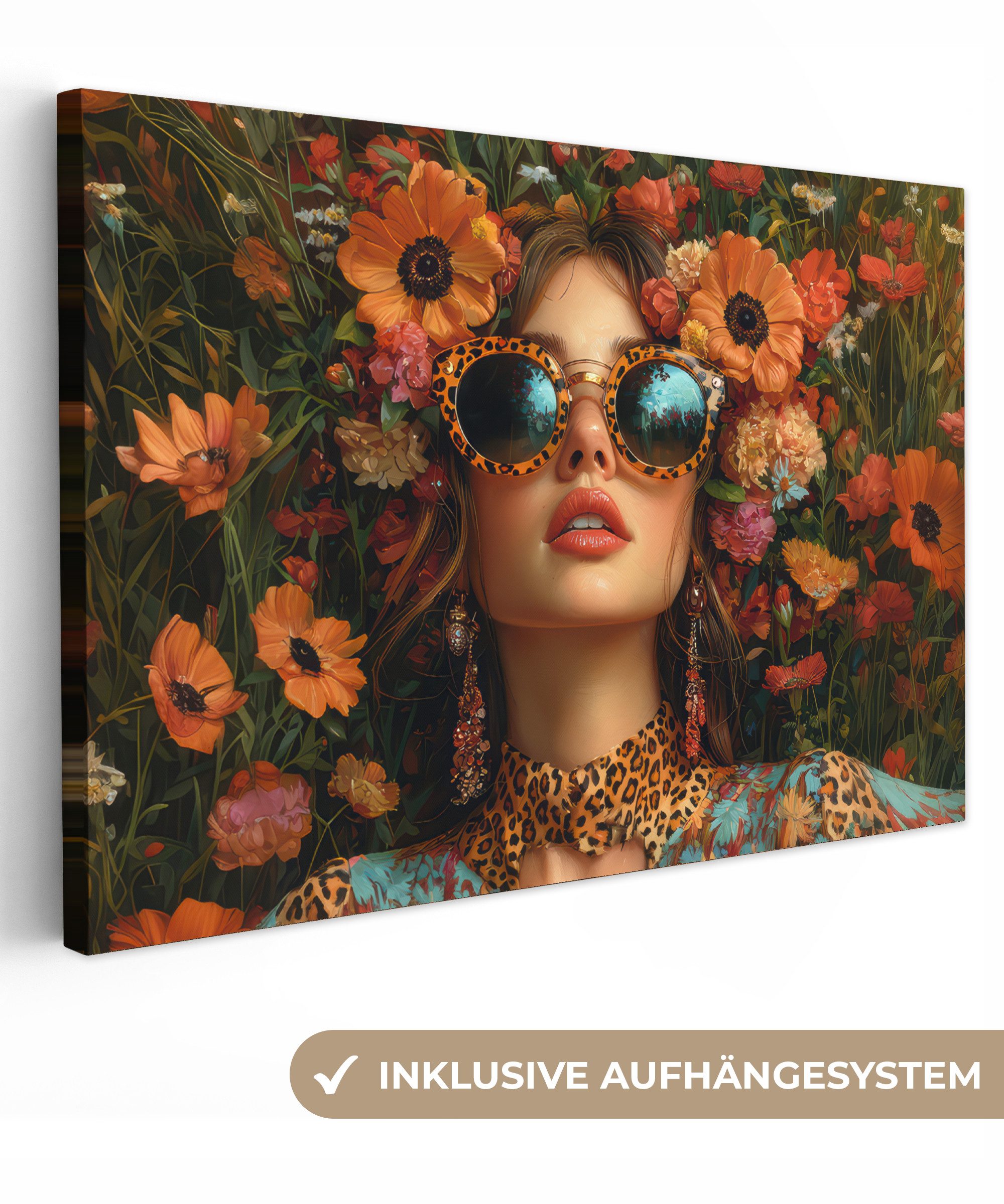 OneMillionCanvasses® Leinwandbild Frauen - Blumen - Modern - Brille - Abstr günstig online kaufen