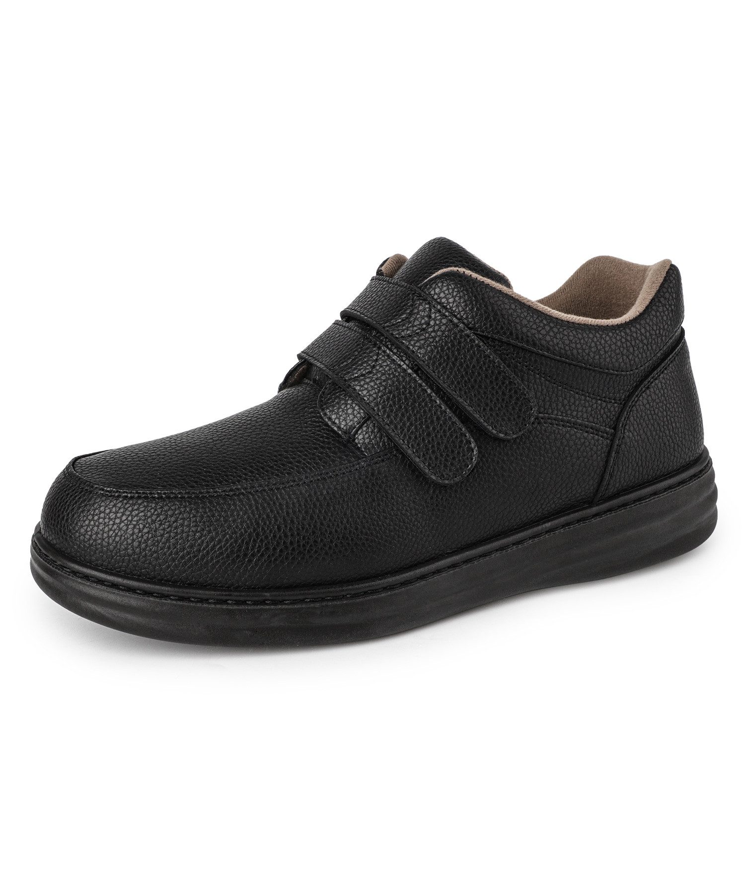 TIESTRA Herren Weite Lederschuhe mit Klettverschluss, Größen 42-46 Klettschuh Bequeme Extra Weite Alltagsschuhe, Rutschfeste Gummisohle