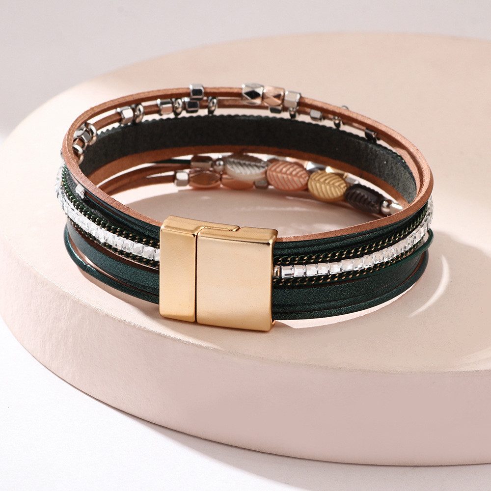 The Beauty House Lederarmband Boho mehrreihig Wrap Ledermanschettenarmban Magnetschnalle, Leder Armband für Frauen Schmuck Geschenk Für Mutter und Freunde – Bild 2 von 2