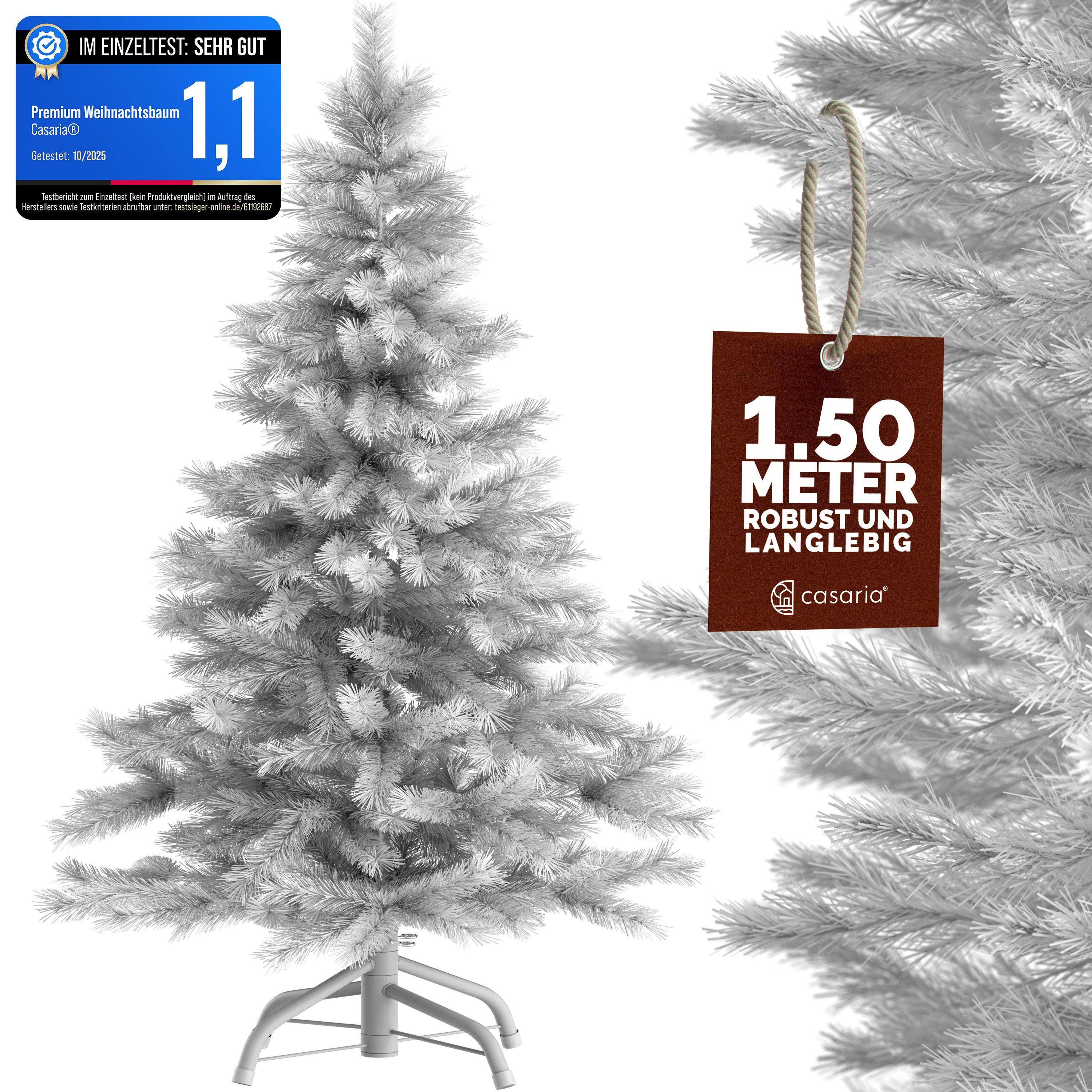 Casaria Künstlicher Weihnachtsbaum, 150cm dichte Spitzen weißer Baum Metallständer Schnellaufbau flammfest