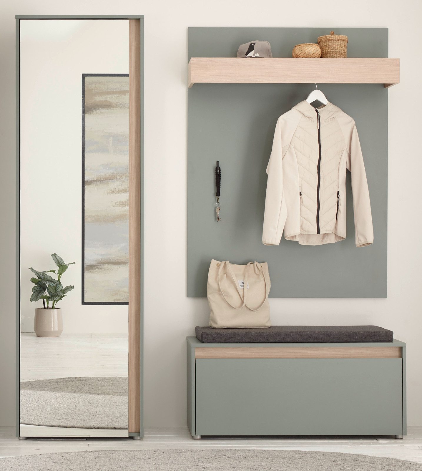 Furn.Design Garderoben-Set Center, (Flurgarderobe in Salbei Grün mit Eiche günstig online kaufen