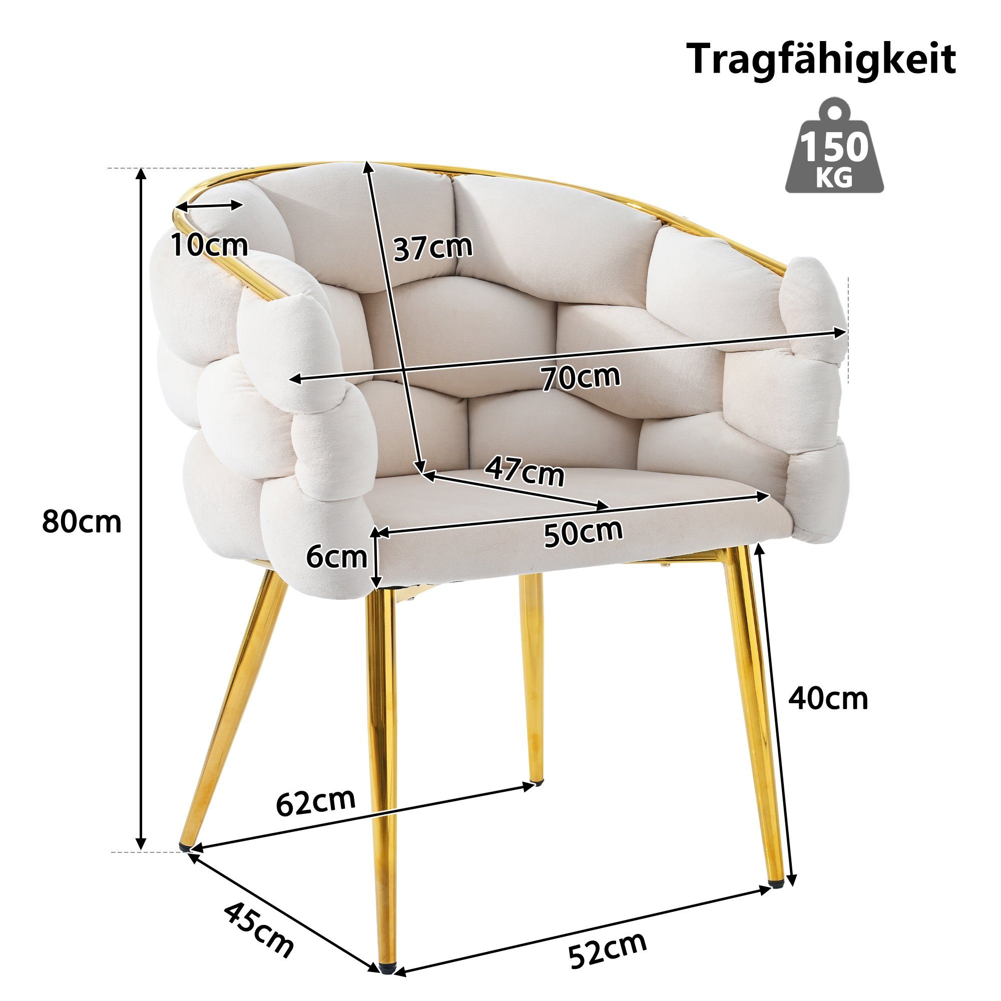 mit Wohnzimmerstuhl, Schminkstuhl, Beige Samtstuhl, Metallbeinen Flieks Polsterstuhl 1 (mit Rückenlehne, Esszimmerstuhl, St), und Armlehnen