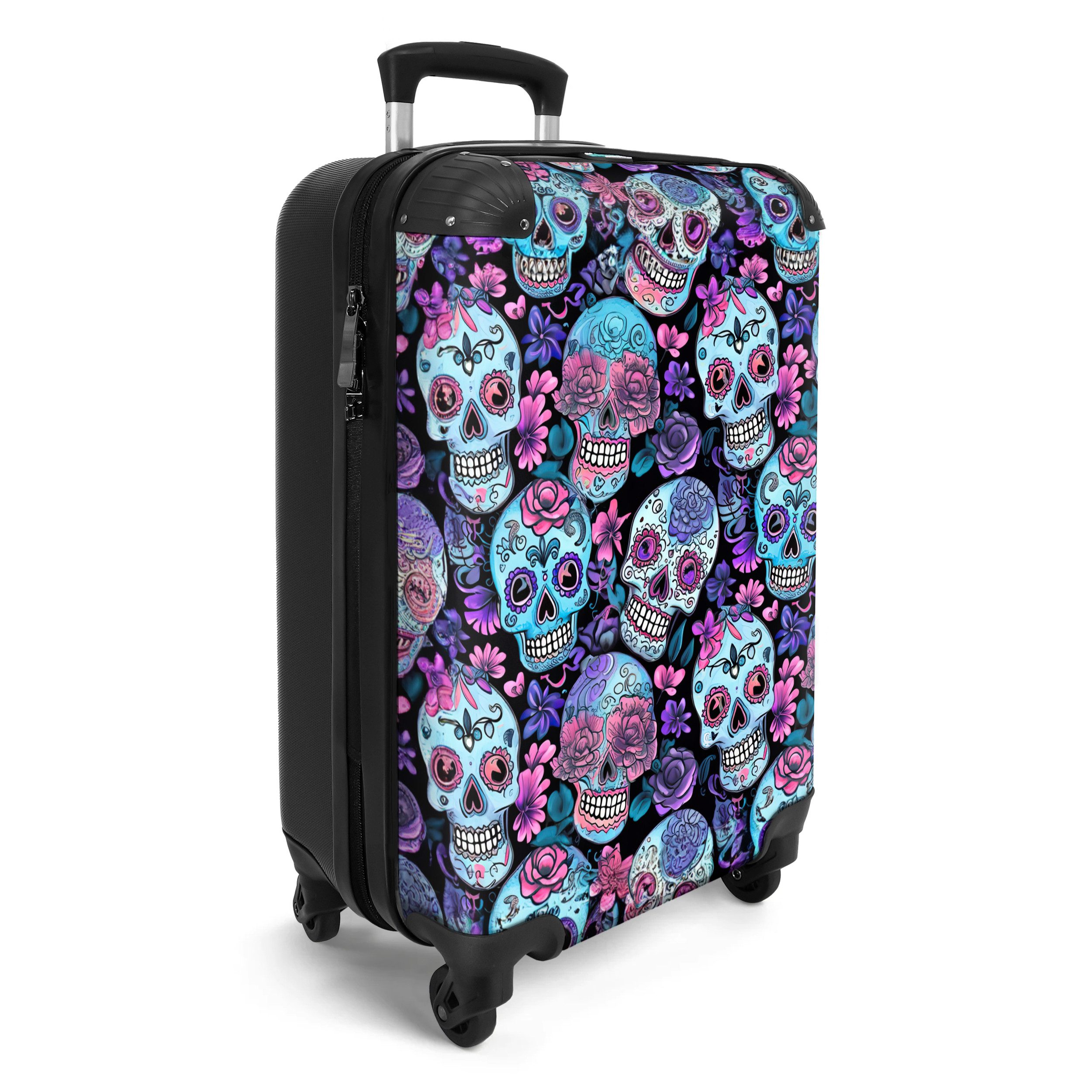NoBoringSuitcases.com© Hartschalen-Trolley Totenkopf - Rosen - günstig online kaufen