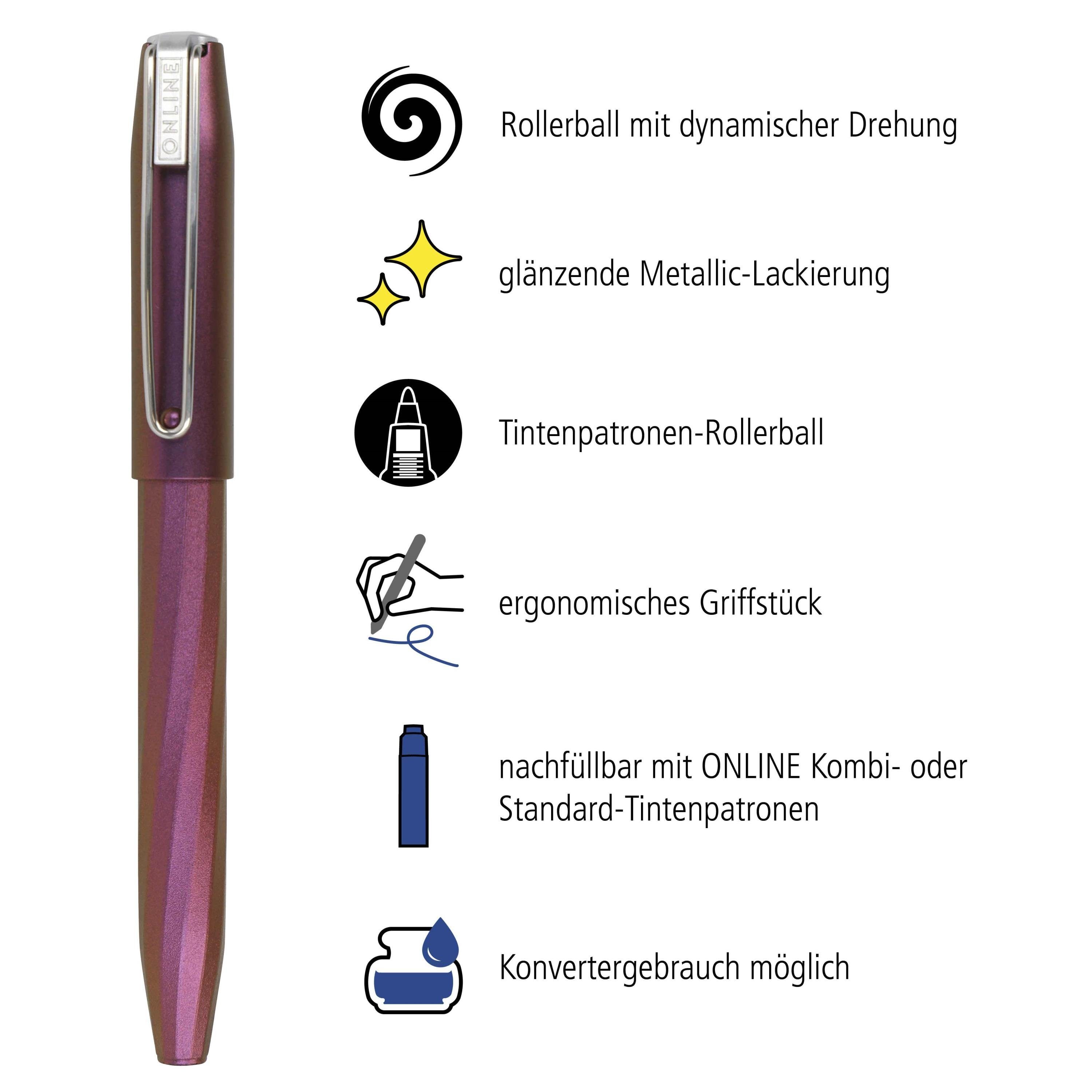 ideal Pen Schule, Tintenpatrone ergonomisch, die inkl. Tintenroller Online Slope, für Pink