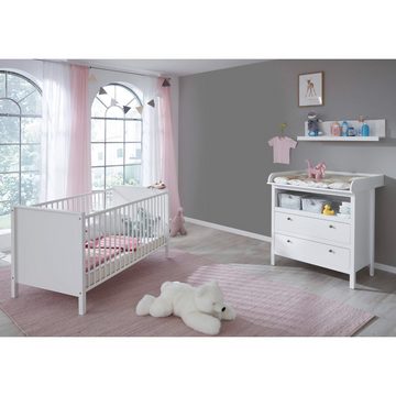 Lomadox Babybett OLOT-19, Babyzimmer mit herausnehmbaren Schlupfsprossen in weiß : 76/83/147 cm