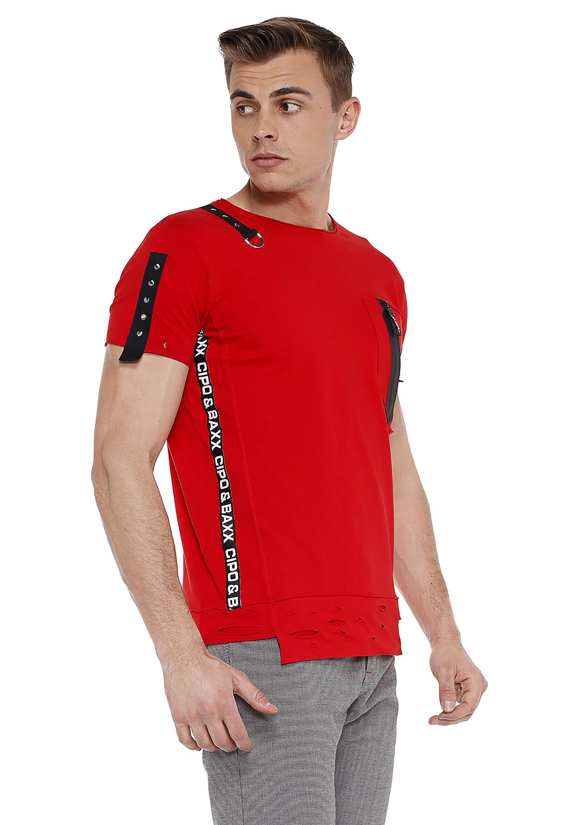 Cipo & Baxx T-Shirt mit rot Design Application