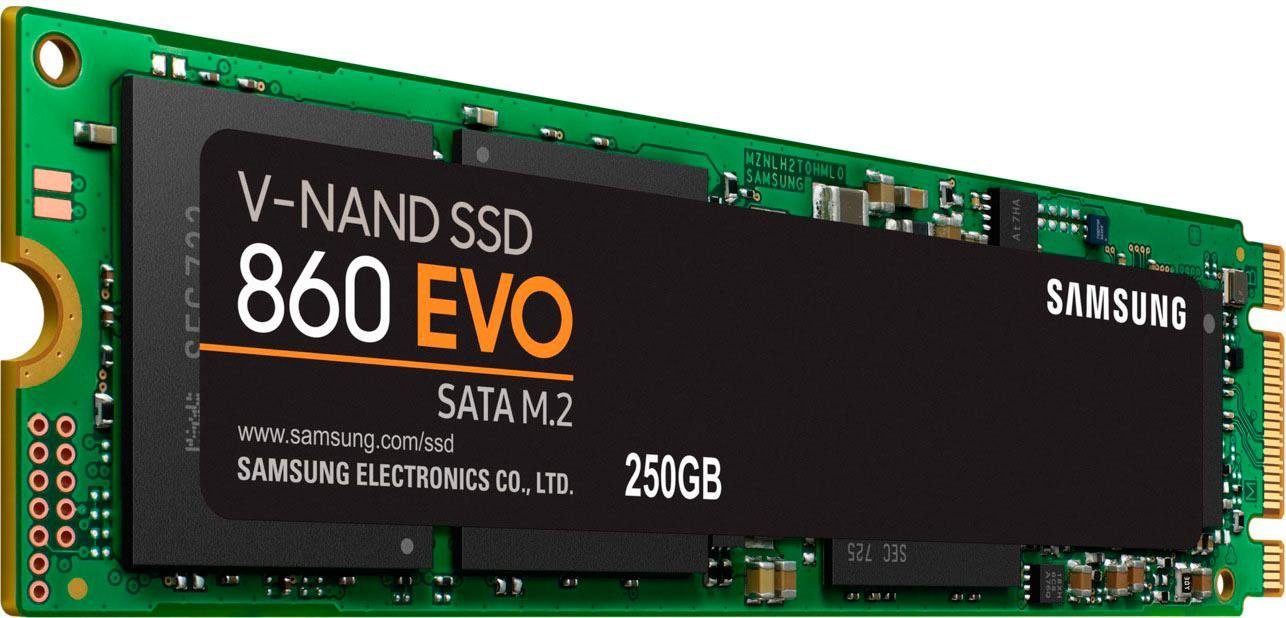 Samsung 860 EVO SATA M.2-PCIe interne SSD (250 GB) 550 MB/S Lesegeschwindigkeit, 520 MB/S Schreibgeschwindigkeit