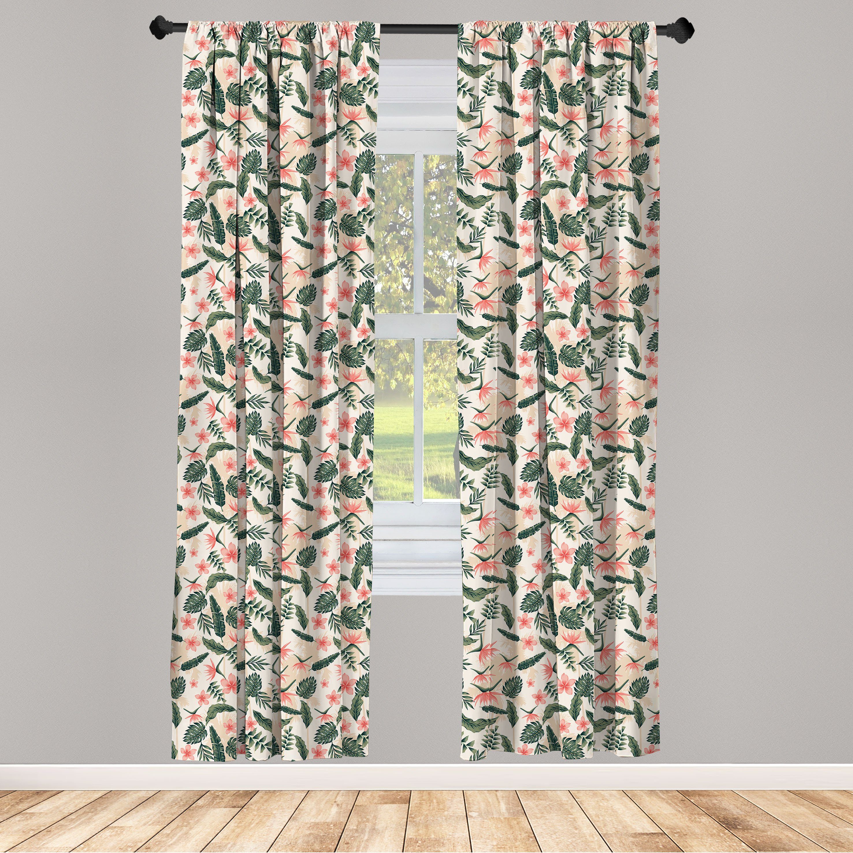 Gardine Vorhang für Wohnzimmer Schlafzimmer Dekor, Abakuhaus, Microfaser, Tropisch Vintage Plumeria Blätter