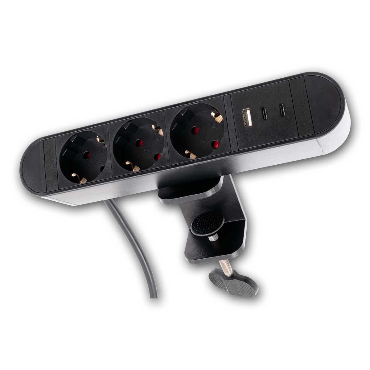 McPower 3er Tischsteckdose SK-03 mit Tischklemme & 2xUSB-C Steckdosenleiste