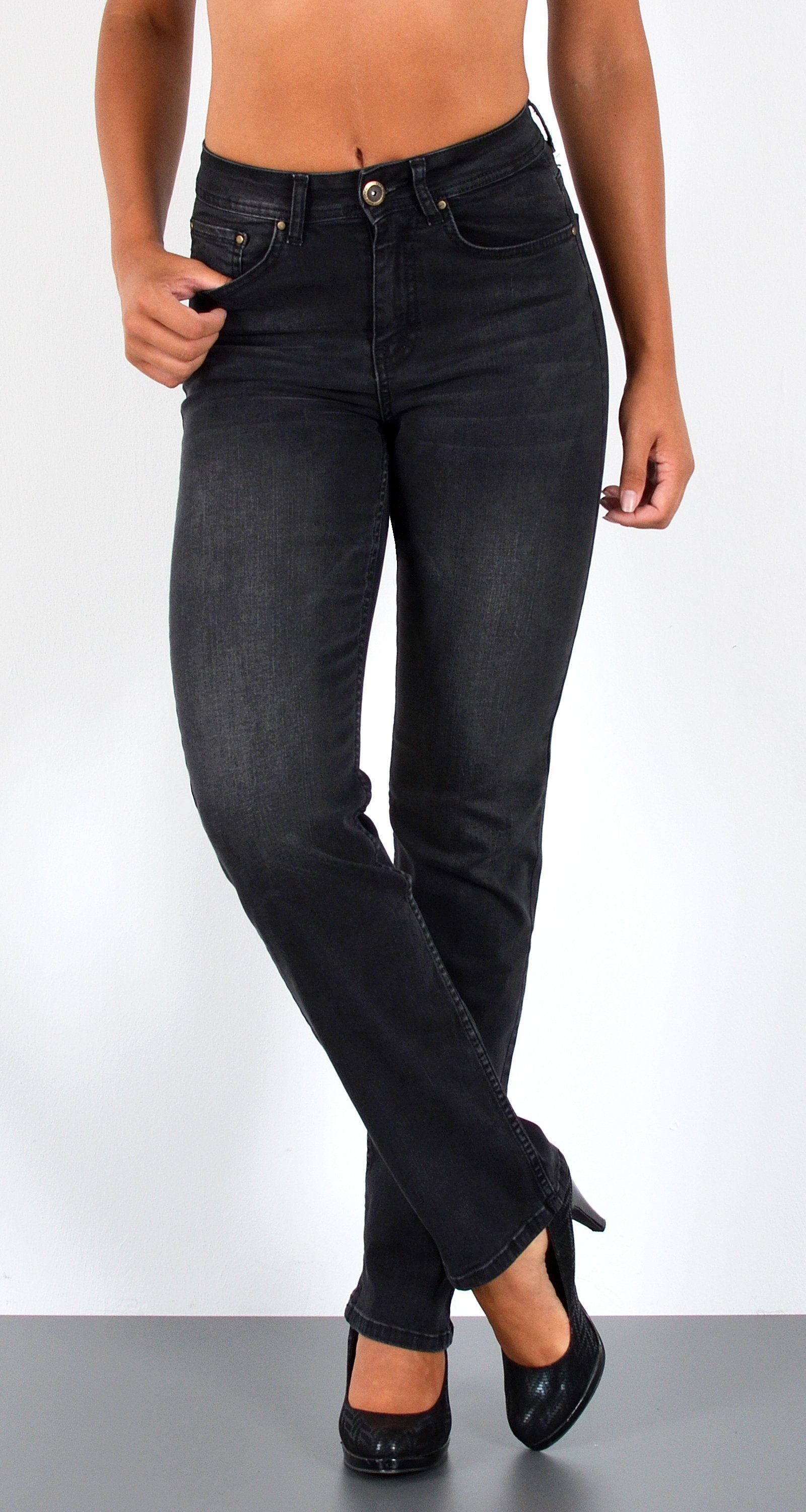 Straight-Jeans Damen Straight Leg Jeans hohe Leibhöhe Stretch-Jeans Regular Jeans G6