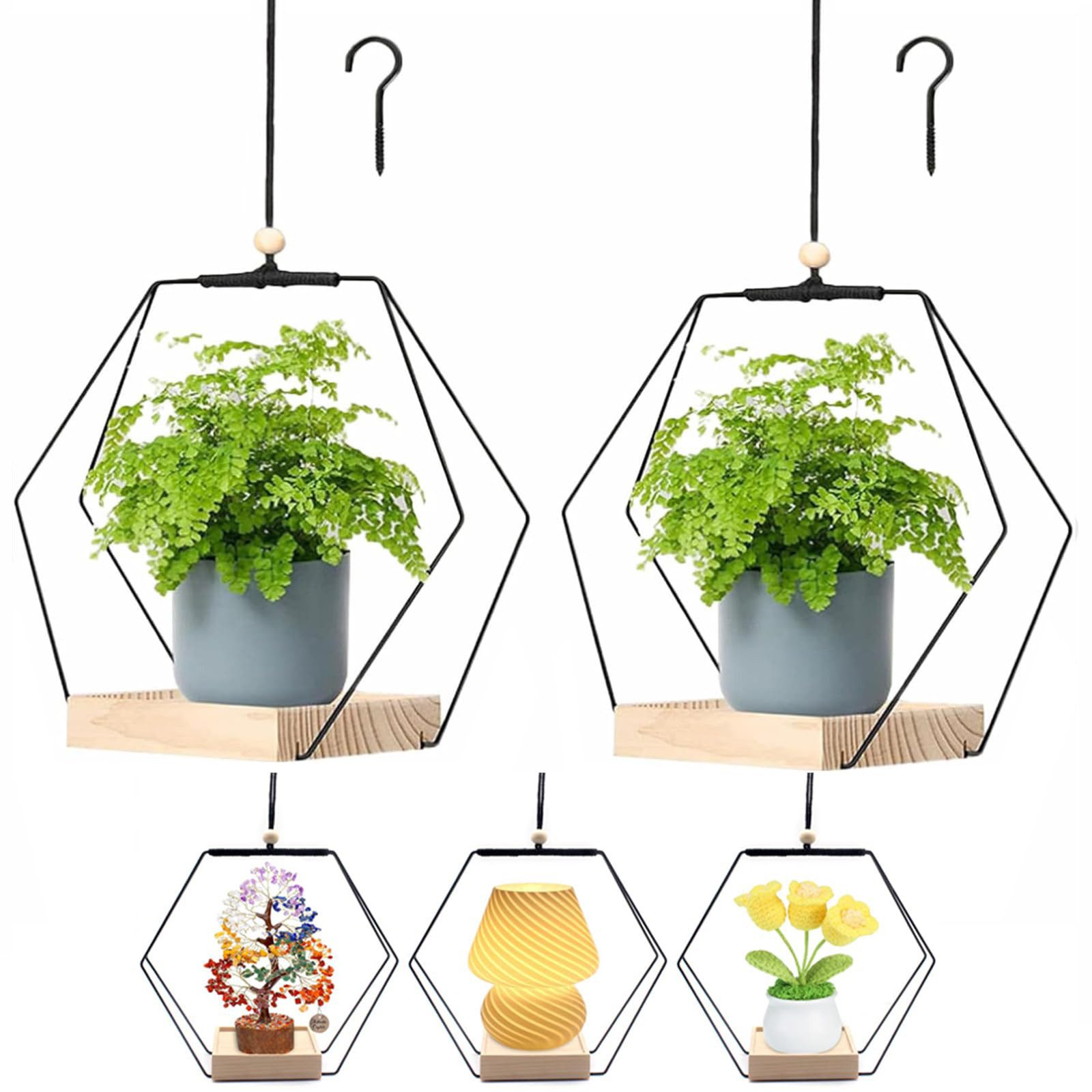 Blumenampel Makramee Blumenampel mit hölzernen Basis, Hängetopf für Pflanzen