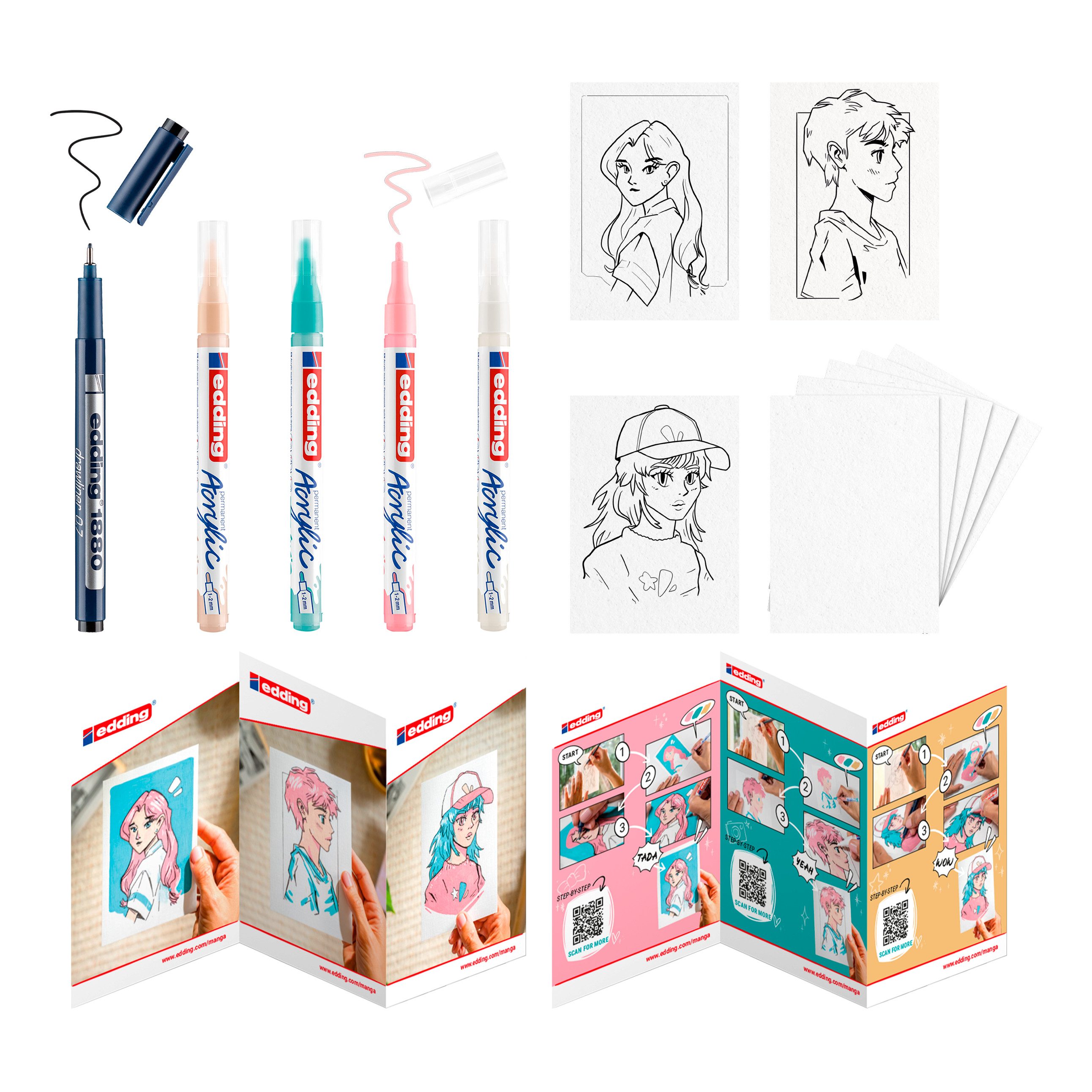 edding Kreativset Creative Set Manga, (15-tlg), 15 Teile, Kreativkasten