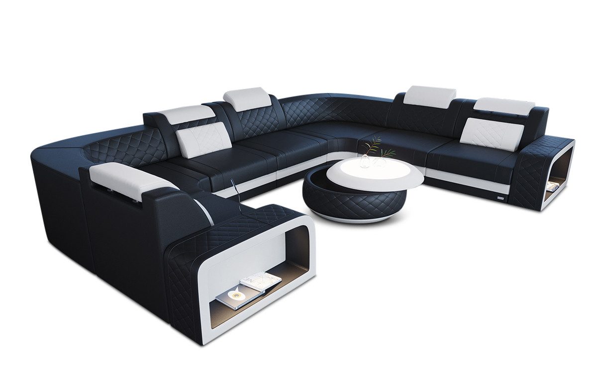 Sofa Dreams Wohnlandschaft Foggia U Form Leder, LED-Beleuchtung, Couch, 6-Sitzer, Kopfstützen, USB-Anschluss