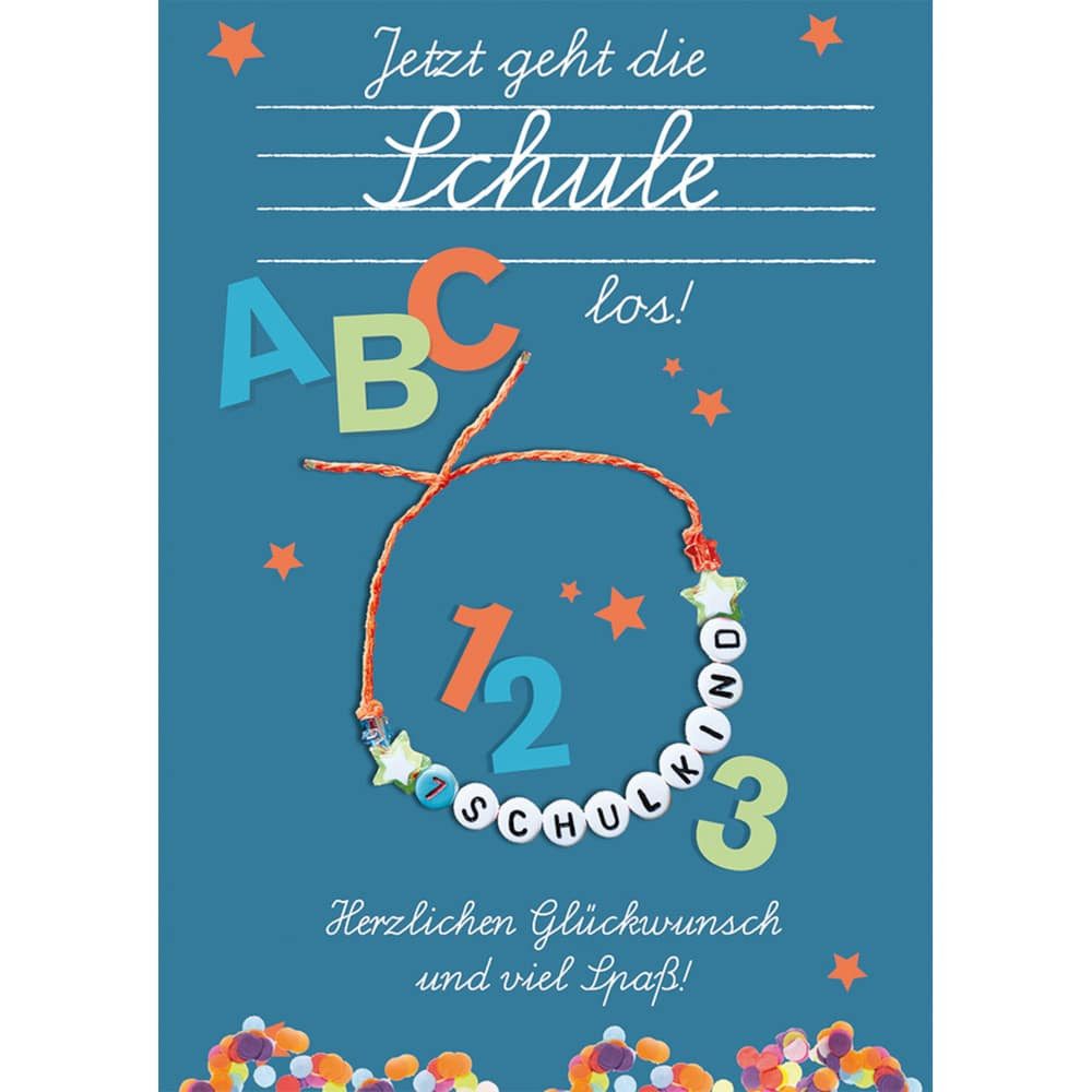 Eigenart Glückwunschkarte Schulanfangskarte - Armband - blau