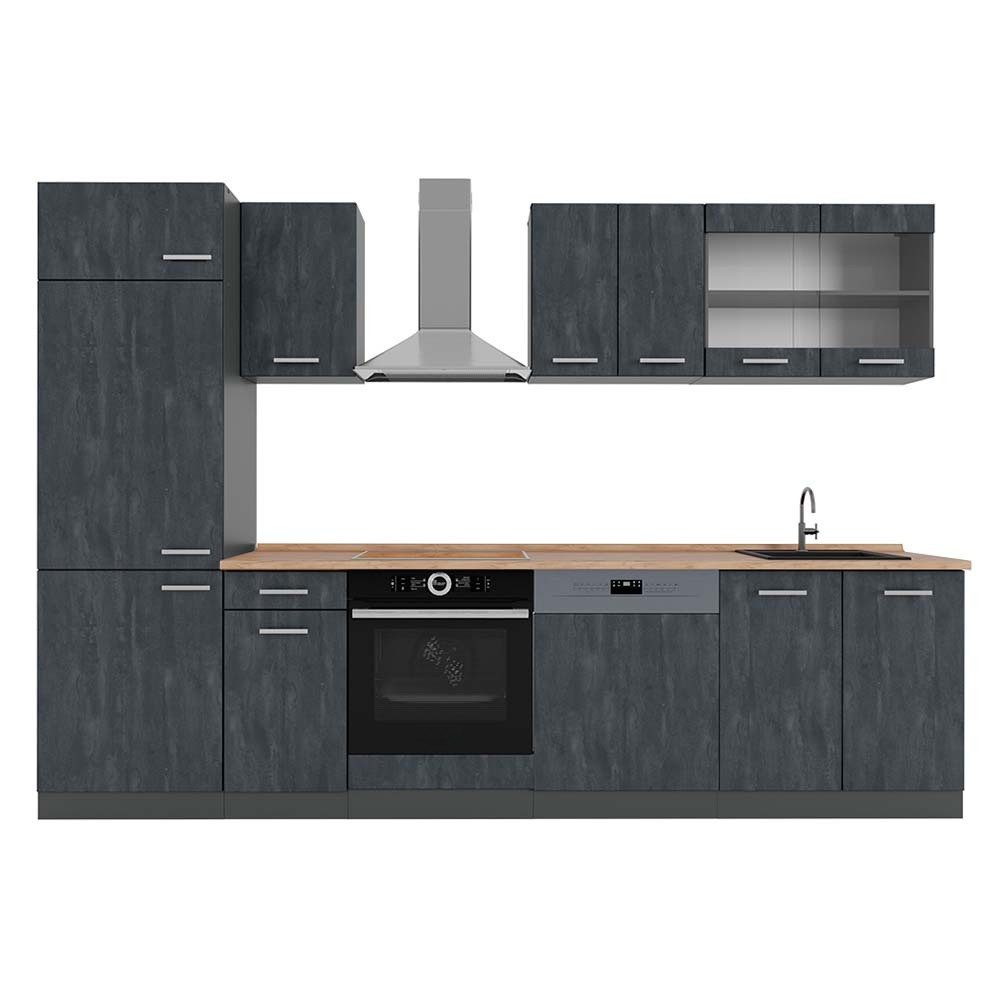 Vicco Küchenzeile R-Line, Schwarz Beton/Anthrazit, 300 cm AP Eiche