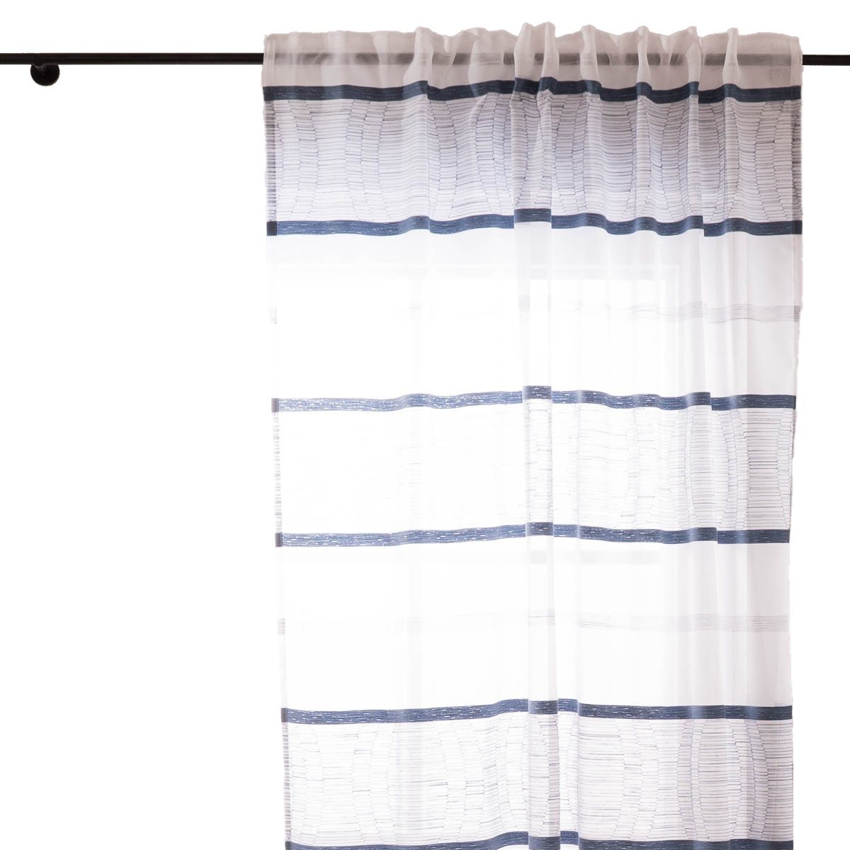 Vorhang Gardine Emiliana transparent Scherli treifen weiß blau 144x245cm (BxH), leicht perforiert, Kunstfaser