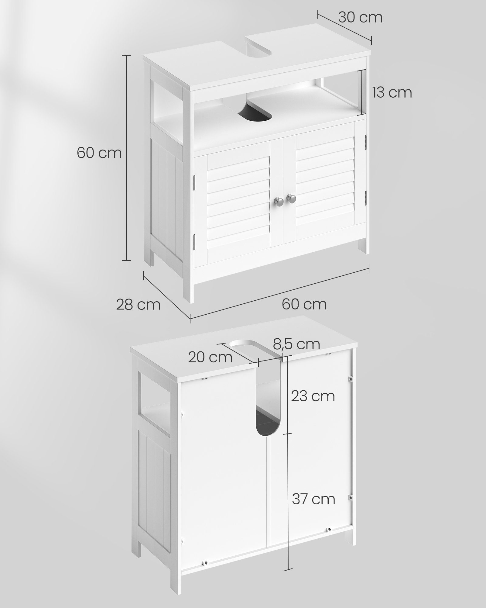 Lamellentüren, cm 60 Fächer, x x 30 60 mit Waschbeckenunterschrank VASAGLE 2