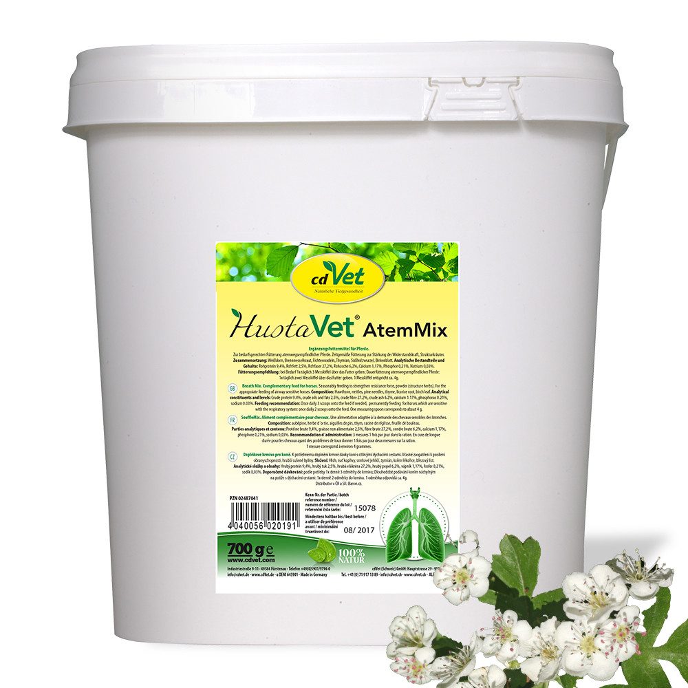 cdVet HustaVet Atemmix, Ergänzungsfutter für: Pferde, Esel, Stimulierung der Bronchialfunktionen und sensitiven Atemwegstraktes
