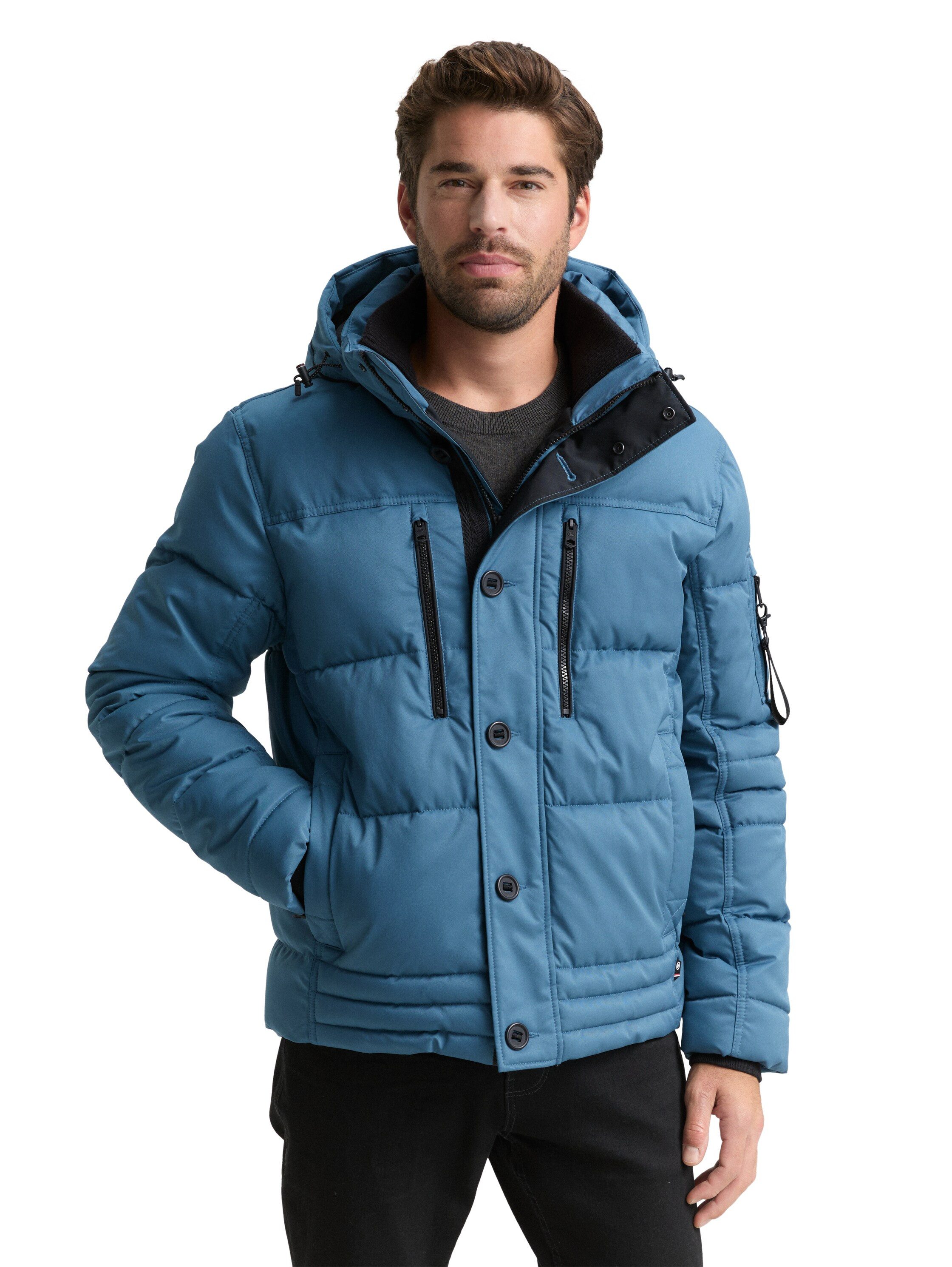 TOM TAILOR Denim Steppjacke mit Logo Print, Mit stylischem