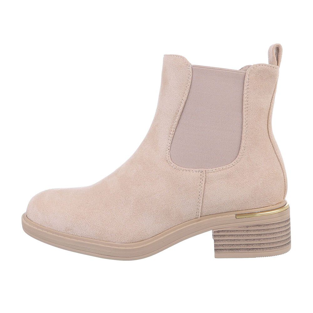 Chelsea Damen Chelsea Boots Freizeit Chelseaboots Blockabsatz Ital-Design in Beige