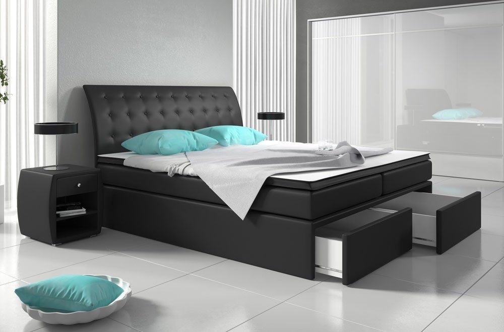 JVmoebel Boxspringbett Polsterbett aus Kunstleder in Schwarz für Doppelzimmer, Made in Europa